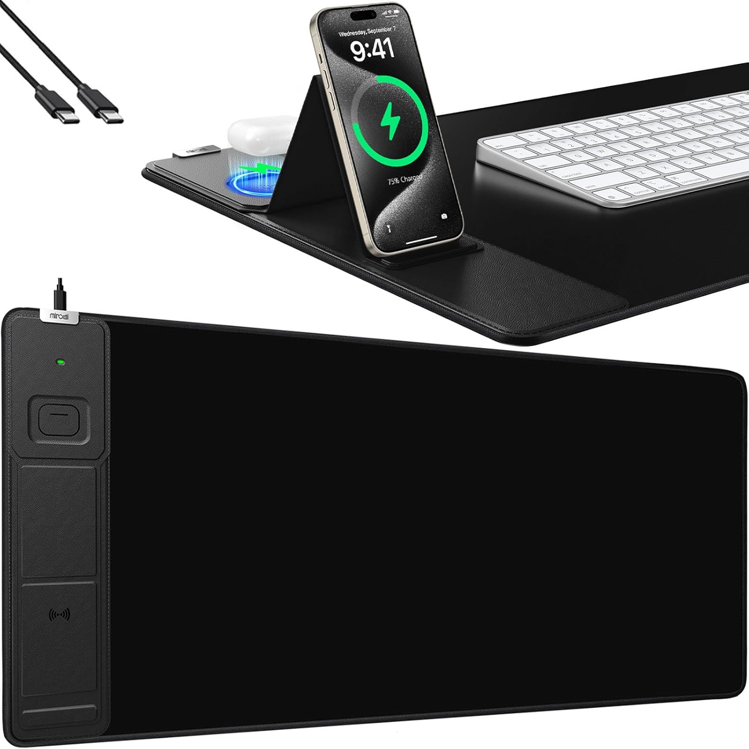 Mouse Pad, Office Desk Mat, Large Gaming Mousepad with Superior Micro-Weave Cloth, XXL Desk Pad with Stitched Edges, Non-Slip Writing Pad for Gamer, Laptop, Work & Home (Black with 20W PD Charger) - Image 9