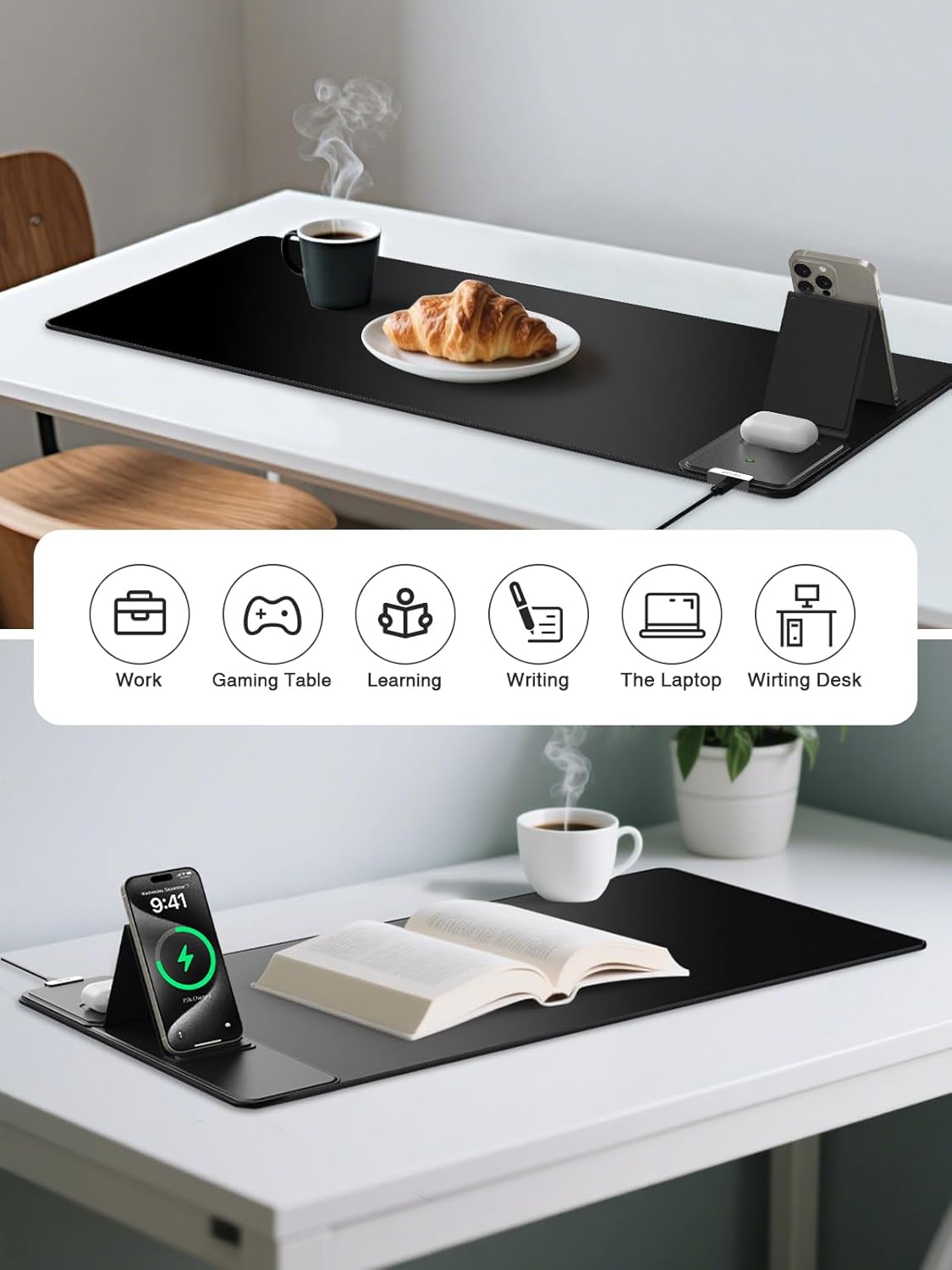 Mouse Pad, Office Desk Mat, Large Gaming Mousepad with Superior Micro-Weave Cloth, XXL Desk Pad with Stitched Edges, Non-Slip Writing Pad for Gamer, Laptop, Work & Home (Black with 20W PD Charger) - Image 6