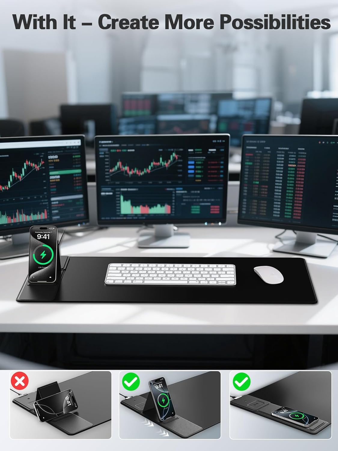 Mouse Pad, Office Desk Mat, Large Gaming Mousepad with Superior Micro-Weave Cloth, XXL Desk Pad with Stitched Edges, Non-Slip Writing Pad for Gamer, Laptop, Work & Home (Black with 20W PD Charger) - Image 7