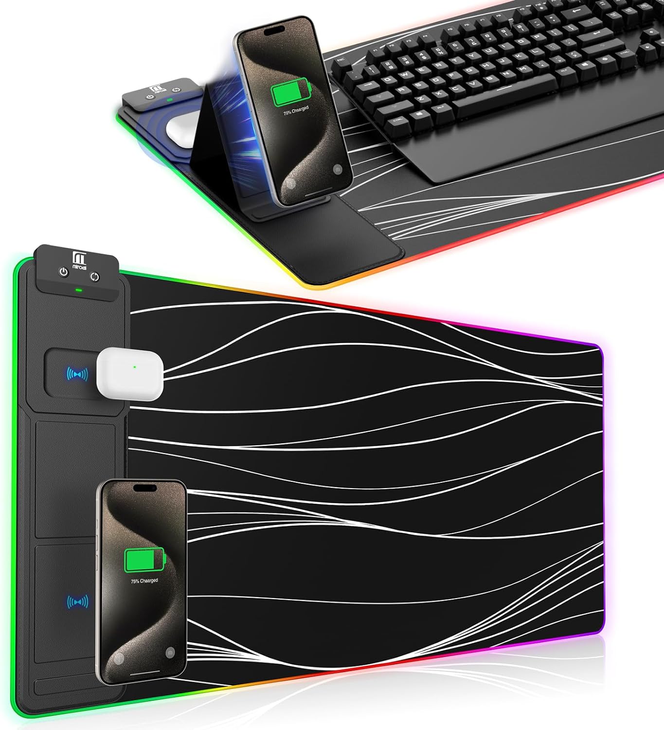 Mouse Pad with 15W Magnetic Wireless Charging 31.5x15.75 Inch, RGB Mousepad for Desk Mat, XXL Desk Pad with 11 Colors & 5 Modes, Home Office Large Keyboard Pad Waterproof Non-Slip for Gaming PC Setup - Image 10