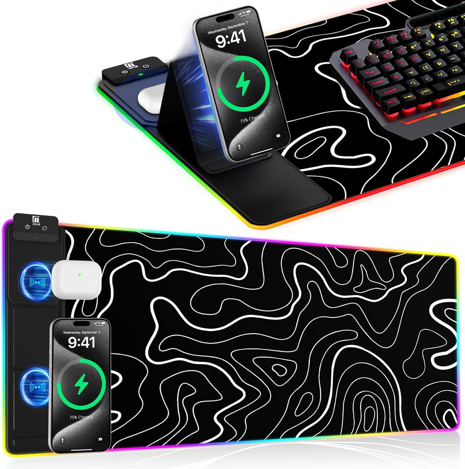 Mouse Pad with 15W Magnetic Wireless Charging 31.5x15.75 Inch, RGB Mousepad for Desk Mat, XXL Desk Pad with 11 Colors & 5 Modes, Home Office Large Keyboard Pad Waterproof Non-Slip for Gaming PC Setup - Image 13