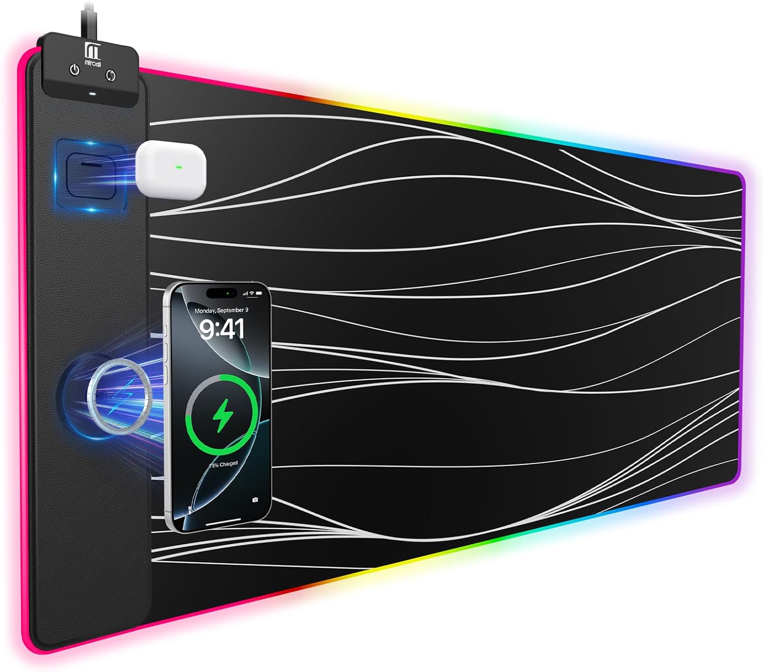 Mouse Pad with 15W Magnetic Wireless Charging 31.5x15.75 Inch, RGB Mousepad for Desk Mat, XXL Desk Pad with 11 Colors & 5 Modes, Home Office Large Keyboard Pad Waterproof Non-Slip for Gaming PC Setup - Image 9