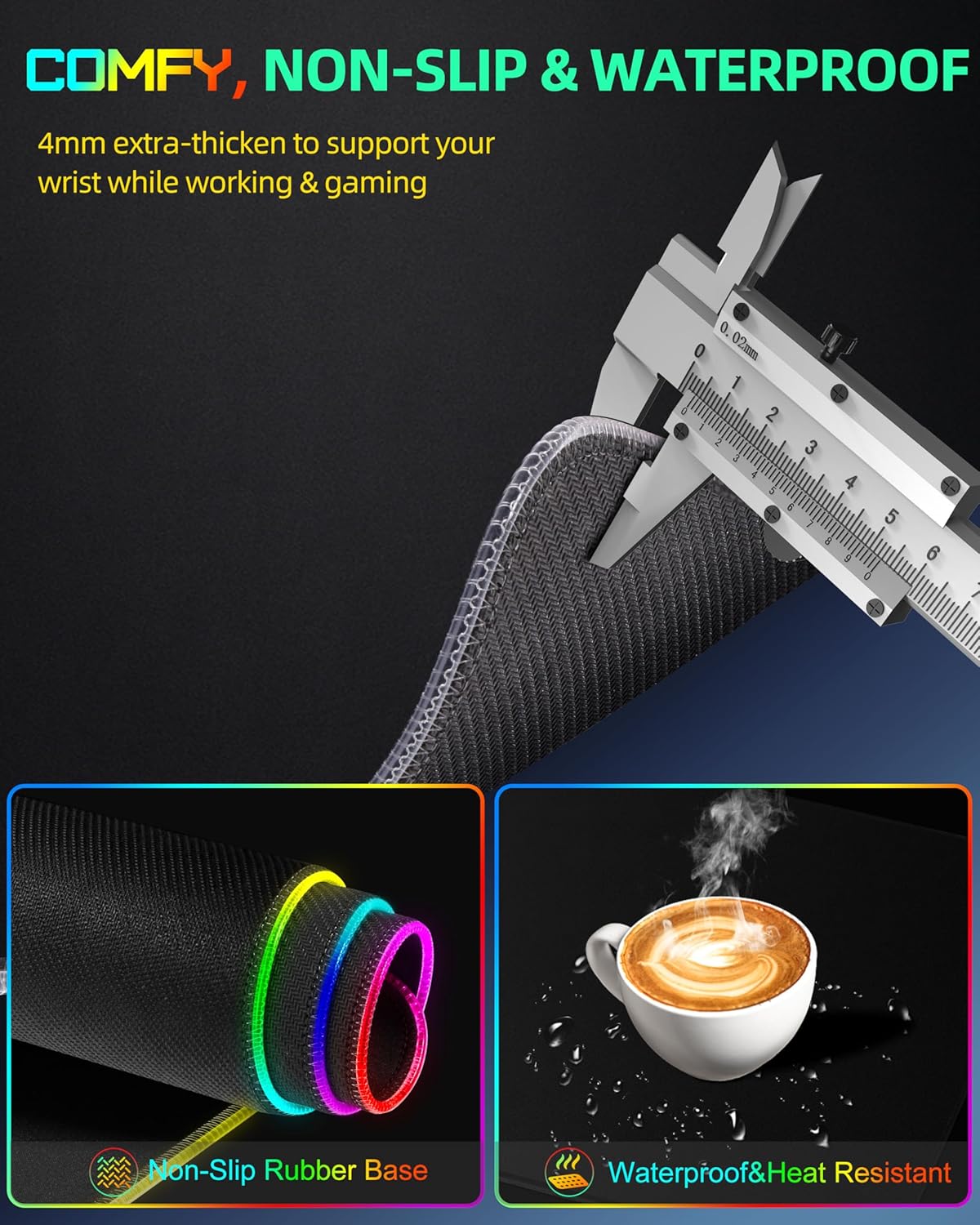 Mouse Pad with Wireless Charging, RGB Gaming Desk Mat, 31.5"x15.7" Large XXL Desk Pad, 15 Lighting Modes, Non-Slip Mouse Mat, Waterproof Computer Keyboard Pad, Black with 20W PD Power Adapter - Image 5