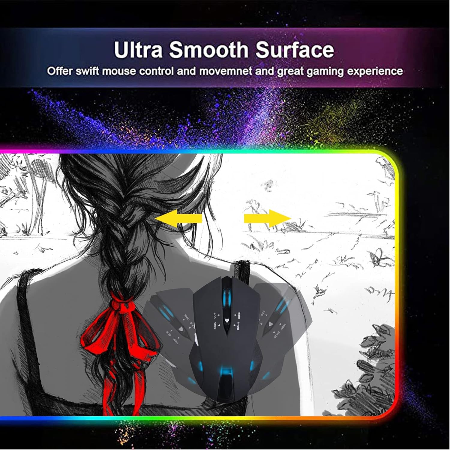 Mouse Pads Cute Girls RGB Mousepad LED Gaming Mouse Pad Anti-Slip Keyboard Pad Gamer Computer Accessories Large Desk Pad 39.3 X19.6 Inch - Image 3