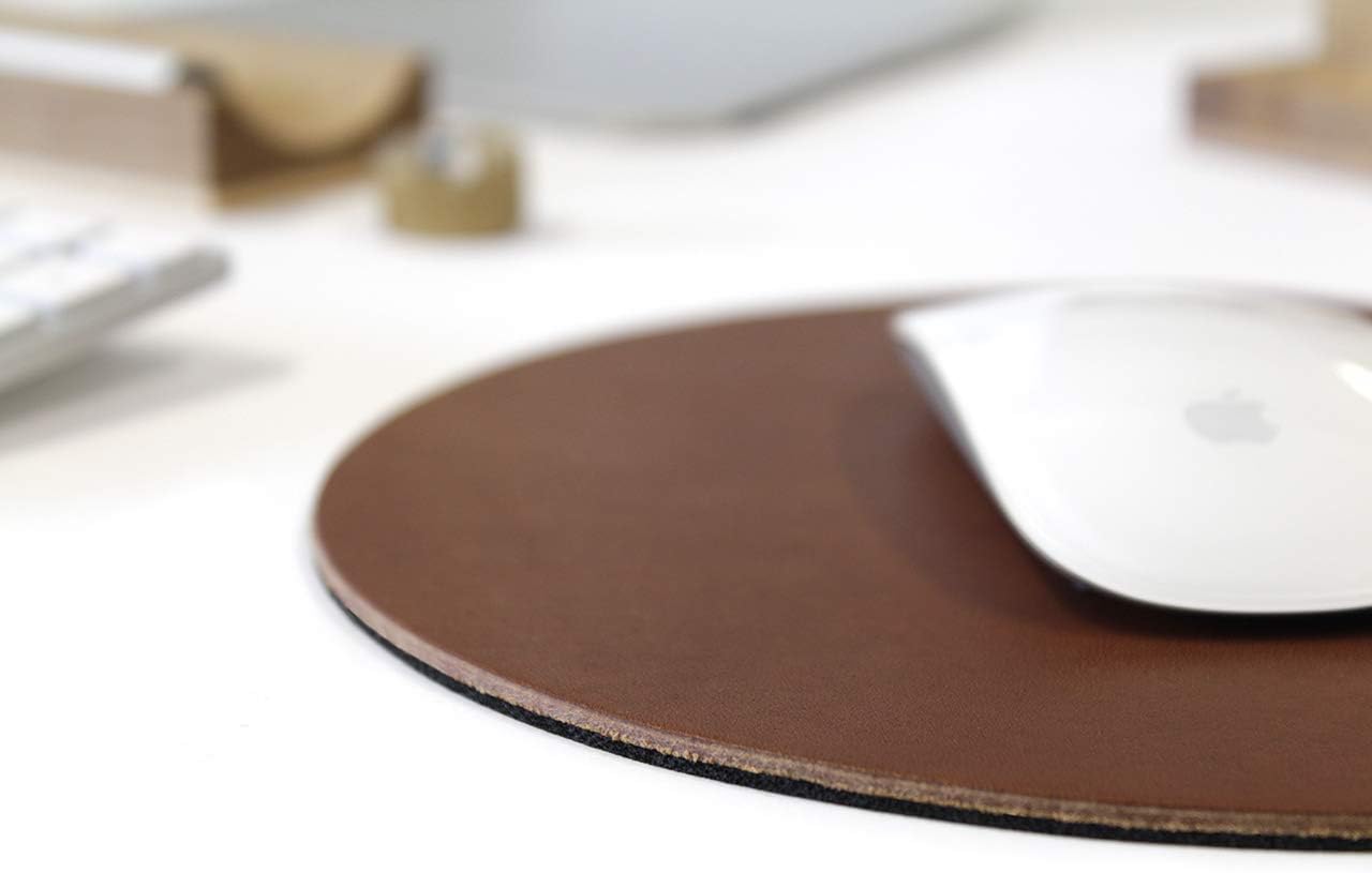 Pack & Smooch Leather Mouse Pad with Anti-Slip Natural Rubber Backside- Vegetable Tanned Leather Light Brown - Image 4