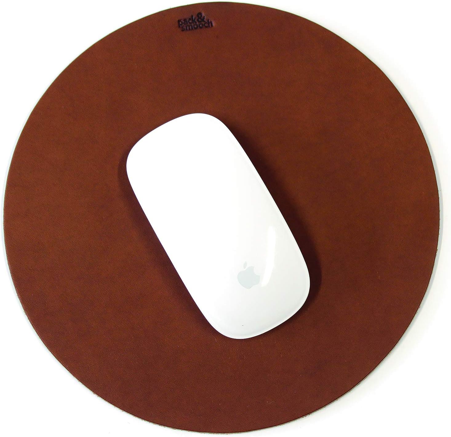 Pack & Smooch Leather Mouse Pad with Anti-Slip Natural Rubber Backside- Vegetable Tanned Leather Light Brown