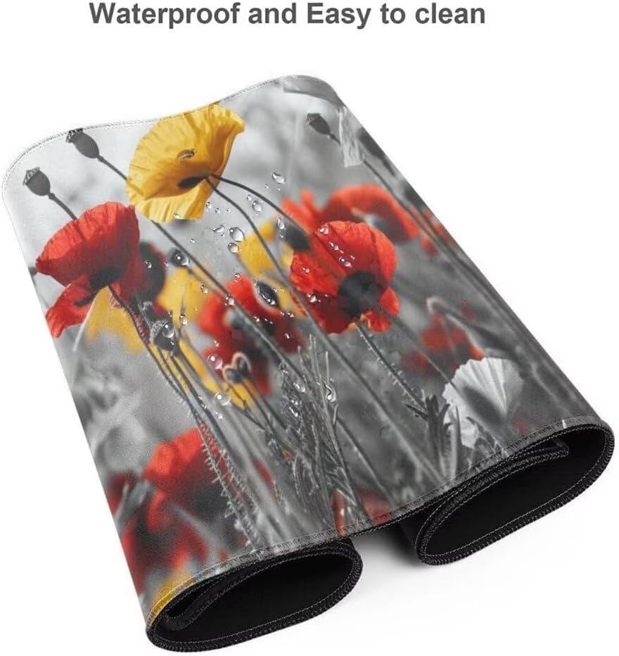 Poppies Mouse Pad Desk Pad, Mouse Pad Large Desk Mat with Stitched Edges, XXL Mousepad with Non-Slip Rubber Base, Computer Keyboard Pad Waterproof Gaming Mouse Pad Plants Desk Pad 62.9x31.5 Inch gq589 - Image 6