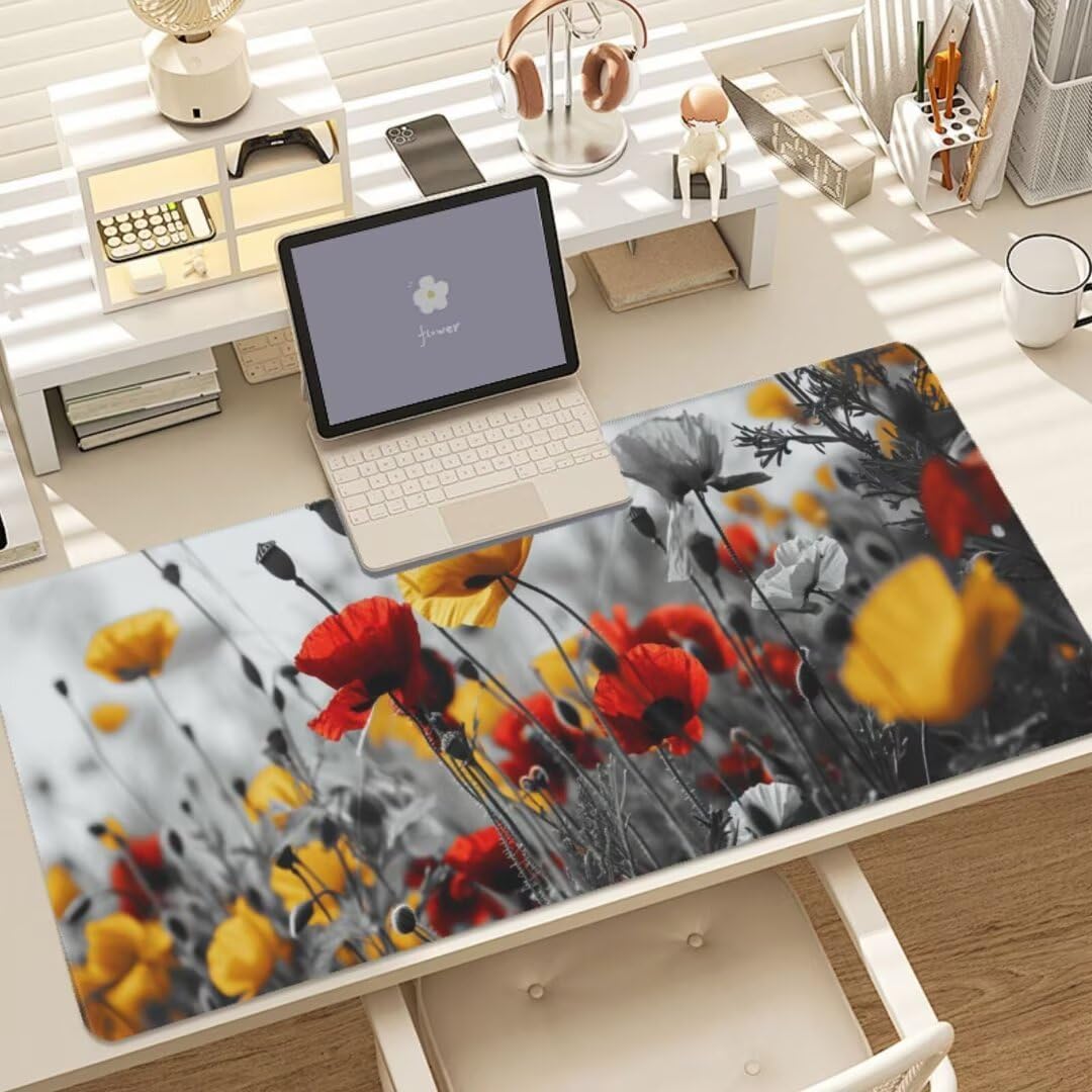 Poppies Mouse Pad Desk Pad, Mouse Pad Large Desk Mat with Stitched Edges, XXL Mousepad with Non-Slip Rubber Base, Computer Keyboard Pad Waterproof Gaming Mouse Pad Plants Desk Pad 62.9x31.5 Inch gq589 - Image 7