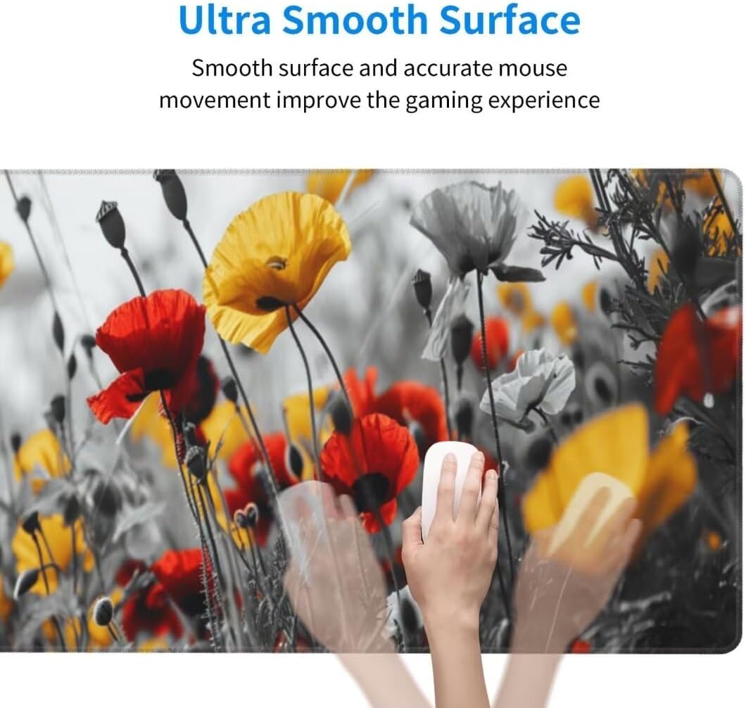 Poppies Mouse Pad Desk Pad, Mouse Pad Large Desk Mat with Stitched Edges, XXL Mousepad with Non-Slip Rubber Base, Computer Keyboard Pad Waterproof Gaming Mouse Pad Plants Desk Pad 62.9x31.5 Inch gq589 - Image 5