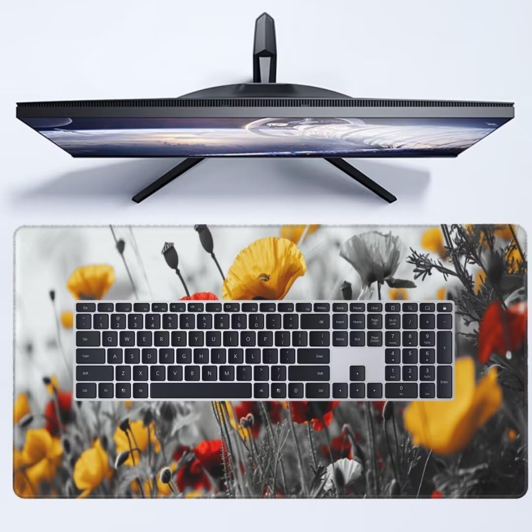Poppies Mouse Pad Desk Pad, Mouse Pad Large Desk Mat with Stitched Edges, XXL Mousepad with Non-Slip Rubber Base, Computer Keyboard Pad Waterproof Gaming Mouse Pad Plants Desk Pad 62.9x31.5 Inch gq589 - Image 4
