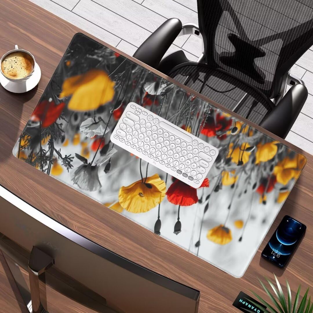 Poppies Mouse Pad Desk Pad, Mouse Pad Large Desk Mat with Stitched Edges, XXL Mousepad with Non-Slip Rubber Base, Computer Keyboard Pad Waterproof Gaming Mouse Pad Plants Desk Pad 62.9x31.5 Inch gq589 - Image 2