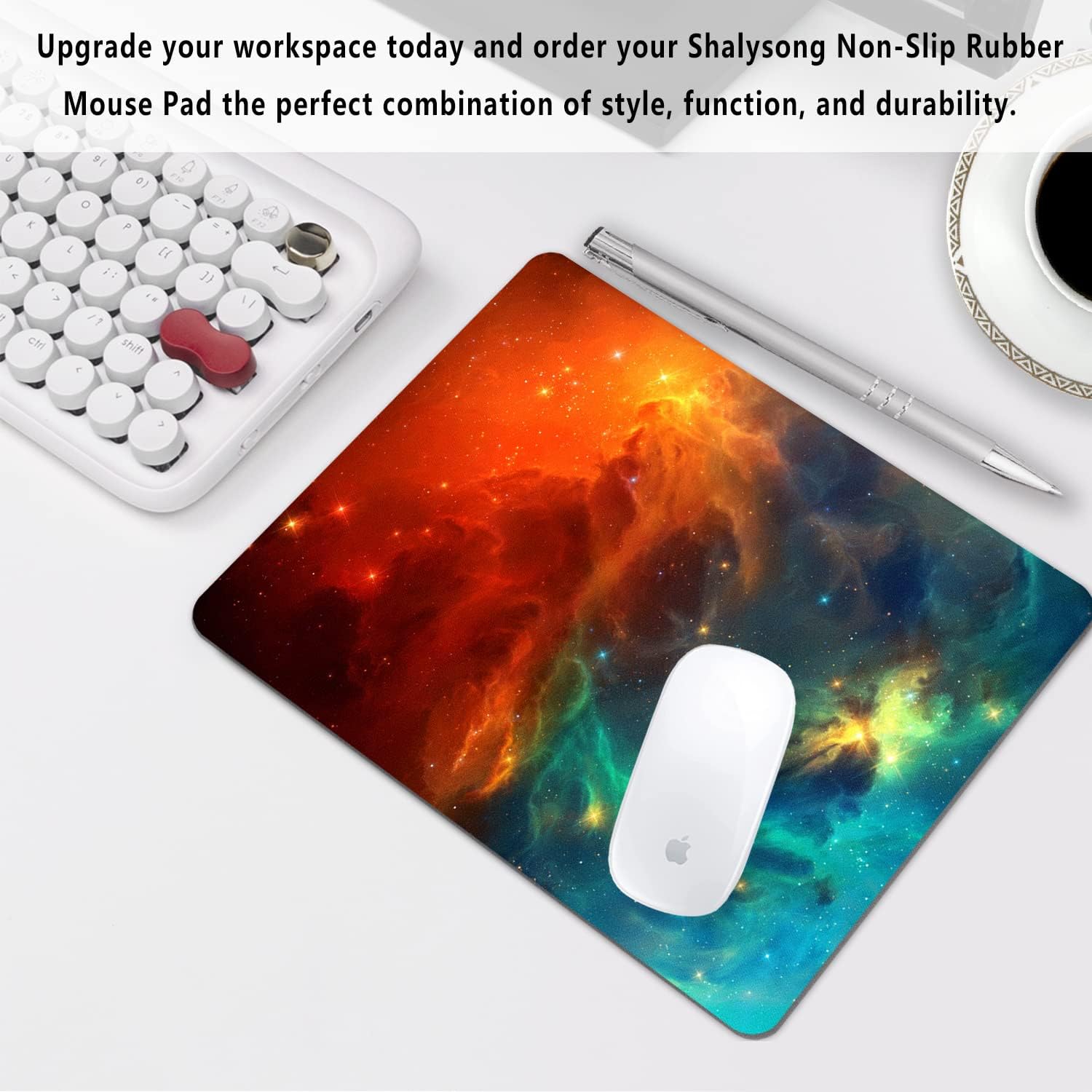 SHALYSONG Galaxy Mouse pad, Orange and Cyan Nebula Mouse Pads Office Computer Mousepad, Non-Slip Washable Small Mouse mat 9.5 X 7.9 inch - Image 7