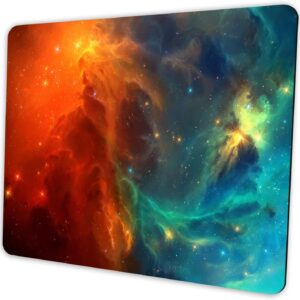 SHALYSONG Galaxy Mouse pad, Orange and Cyan Nebula Mouse Pads Office Computer Mousepad, Non-Slip Washable Small Mouse mat 9.5 X 7.9 inch