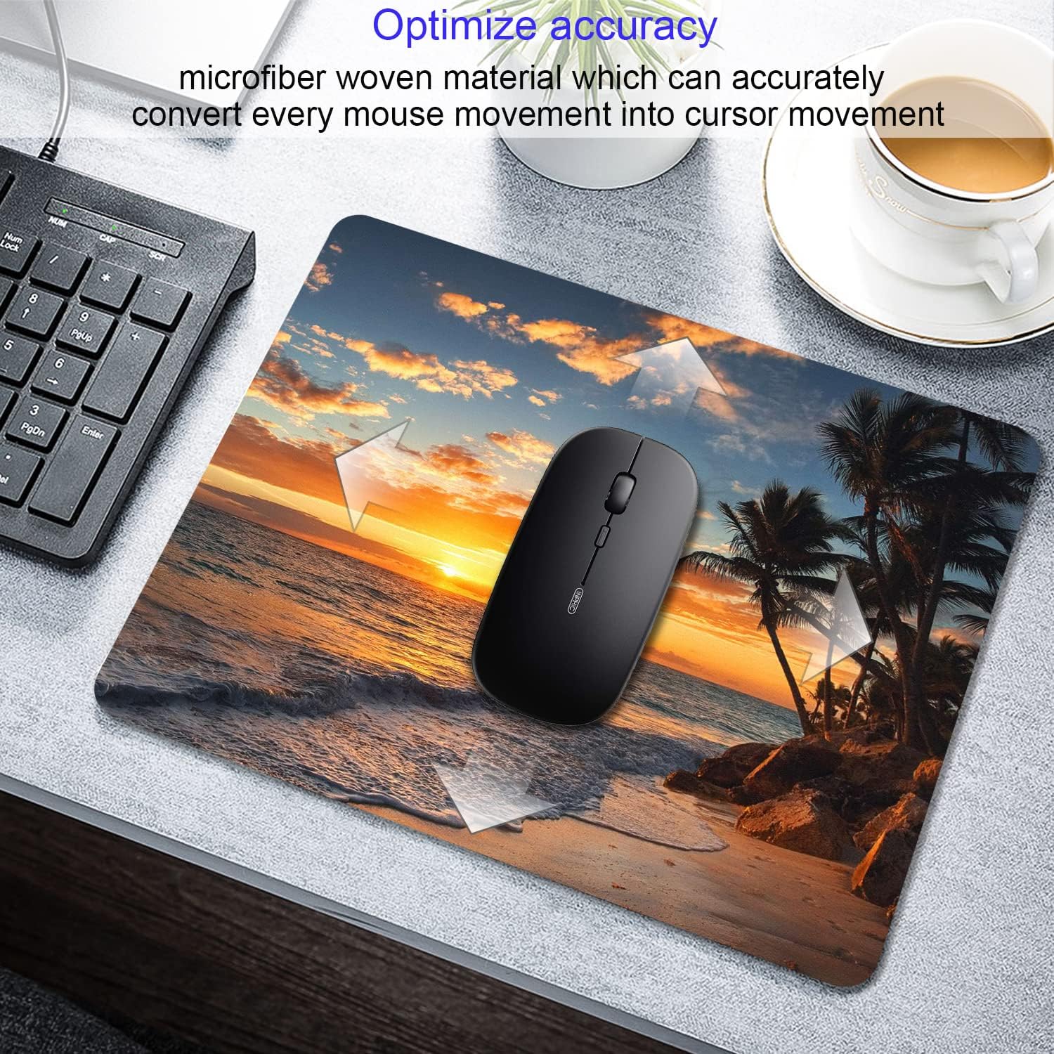SHALYSONG Sunset Beach Mouse pad with Tropical Ocean Landscape and Non-Slip Rubber Base Design for Personalized Women's Office Desktop Decoration Accessories 9.5x7.9 inch - Image 3