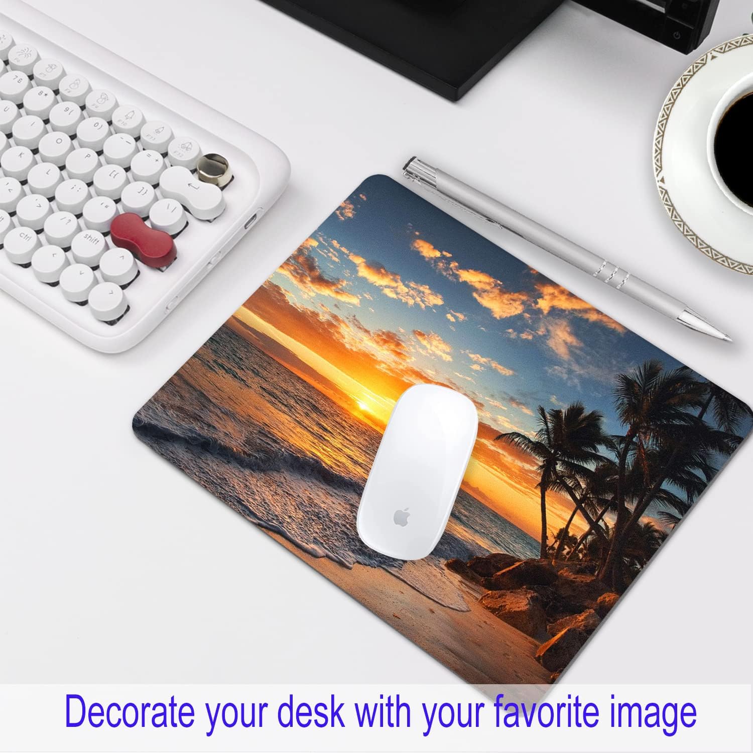 SHALYSONG Sunset Beach Mouse pad with Tropical Ocean Landscape and Non-Slip Rubber Base Design for Personalized Women's Office Desktop Decoration Accessories 9.5x7.9 inch - Image 7