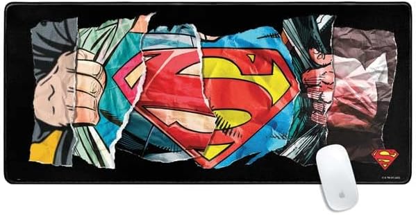 Skinit Extra Large Gaming Mouse Pad - Officially Licensed Superman S Shield Design with Stitched Edges, Waterproof, Non-Slip Rubber Base, Desk Mat for Keyboard & Mouse, 35.75" x 15.4" inches