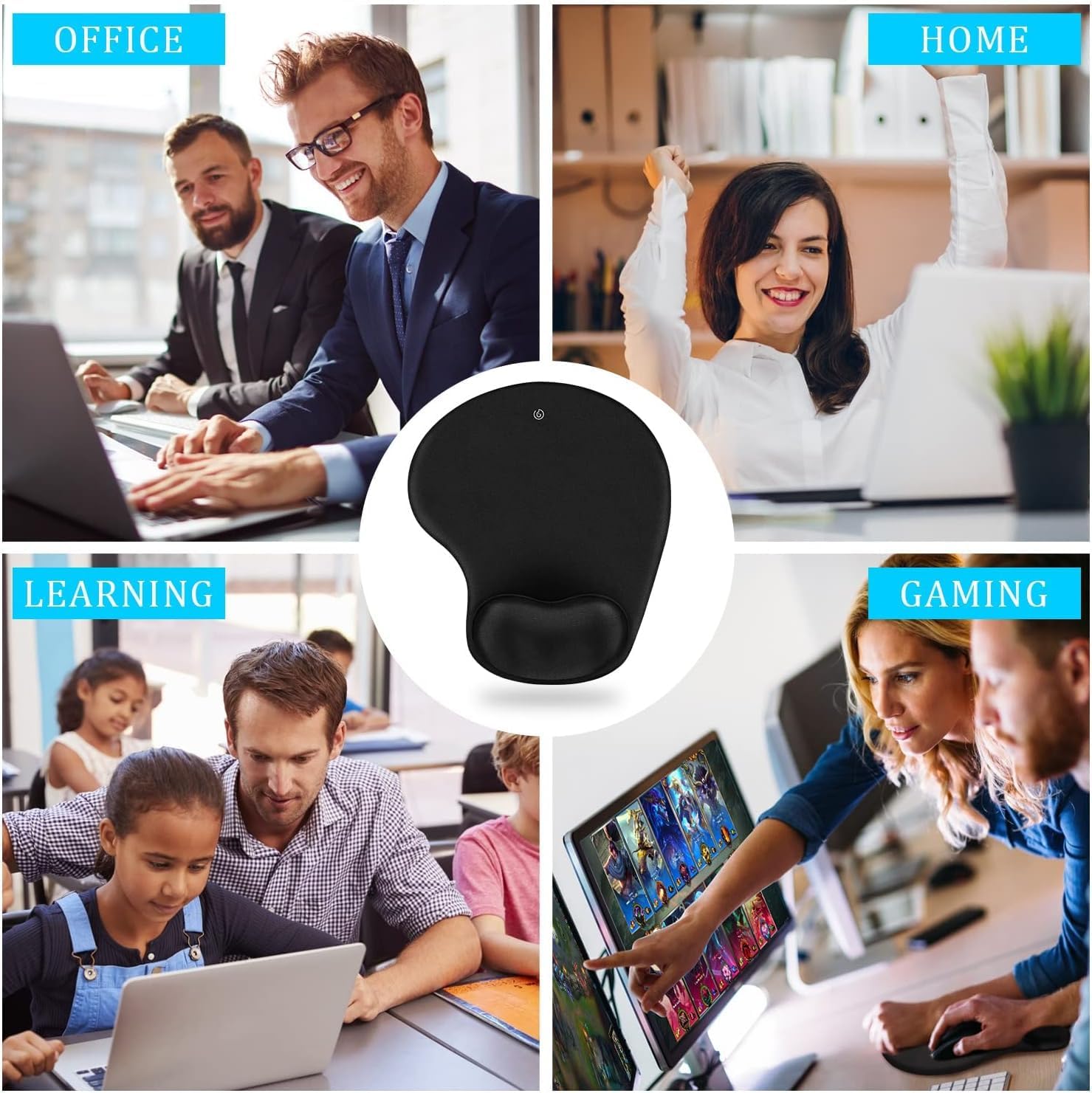 Soqool Mouse Pad, 6 Pack Ergonomic Mouse Pads with Comfortable Gel Wrist Rest Support and Lycra Cloth, Non-Slip PU Base for Easy Typing Pain Relief, Durable and Easy to Clean, Black - Image 6