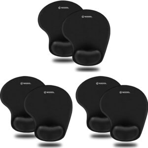 Soqool Mouse Pad, 6 Pack Ergonomic Mouse Pads with Comfortable Gel Wrist Rest Support and Lycra Cloth, Non-Slip PU Base for Easy Typing Pain Relief, Durable and Easy to Clean, Black