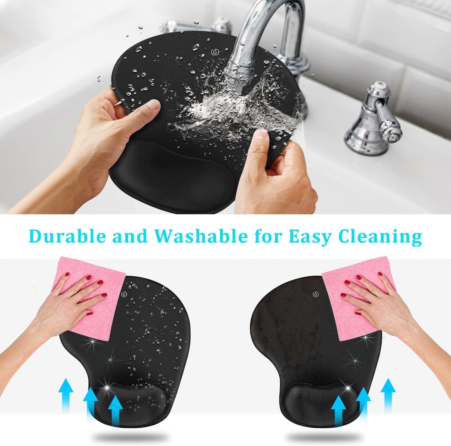 Soqool Mouse Pad, 6 Pack Ergonomic Mouse Pads with Comfortable Gel Wrist Rest Support and Lycra Cloth, Non-Slip PU Base for Easy Typing Pain Relief, Durable and Easy to Clean, Black - Image 5