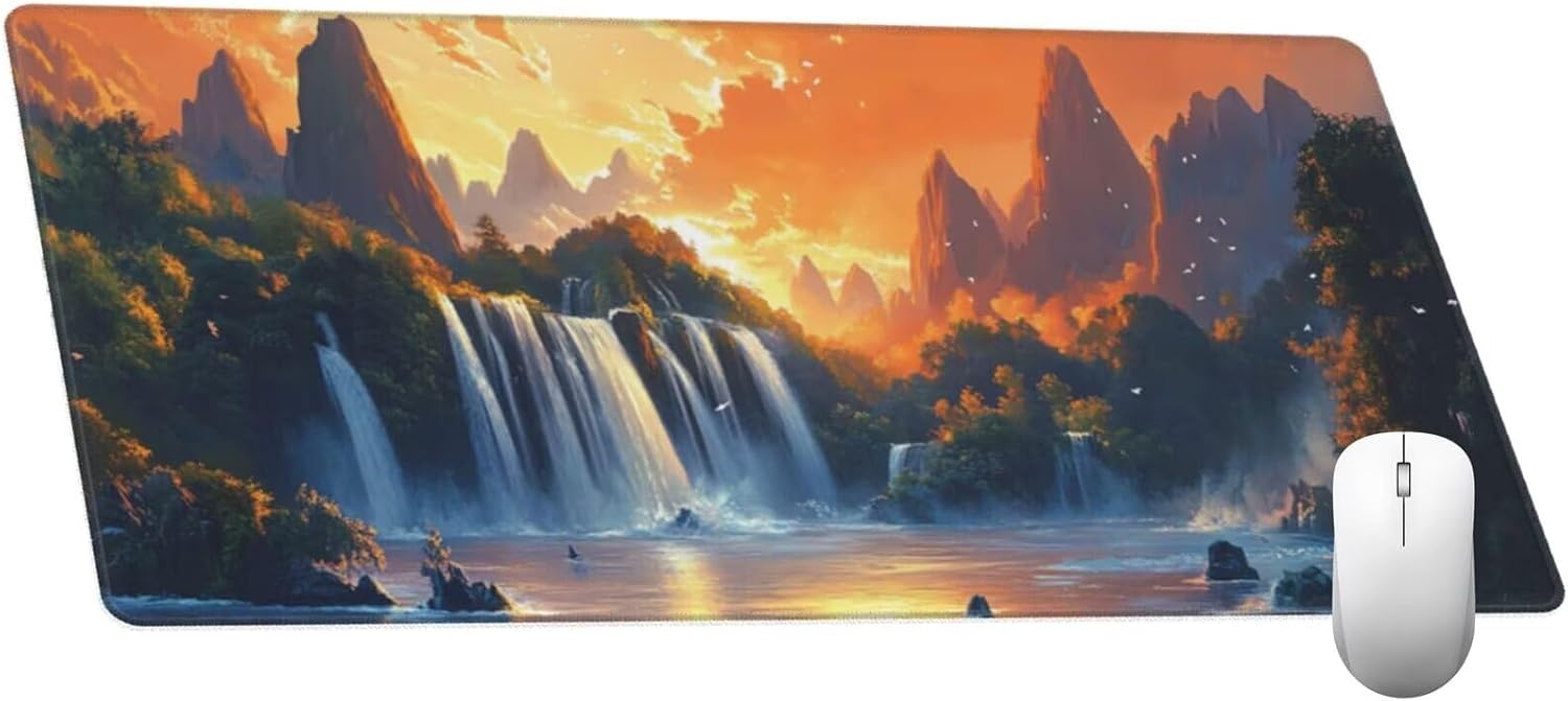 Sunset Mouse Pad Landscape Desk Mat,Large Mouse Pad 47.2x23.6 Inch,XXL Mousepad with Non-Slip Rubber Base,Waterproof Computer Keyboard Mat with Stitched Edges,Gaming Mousepad for Office Decor Q1084 - Image 4