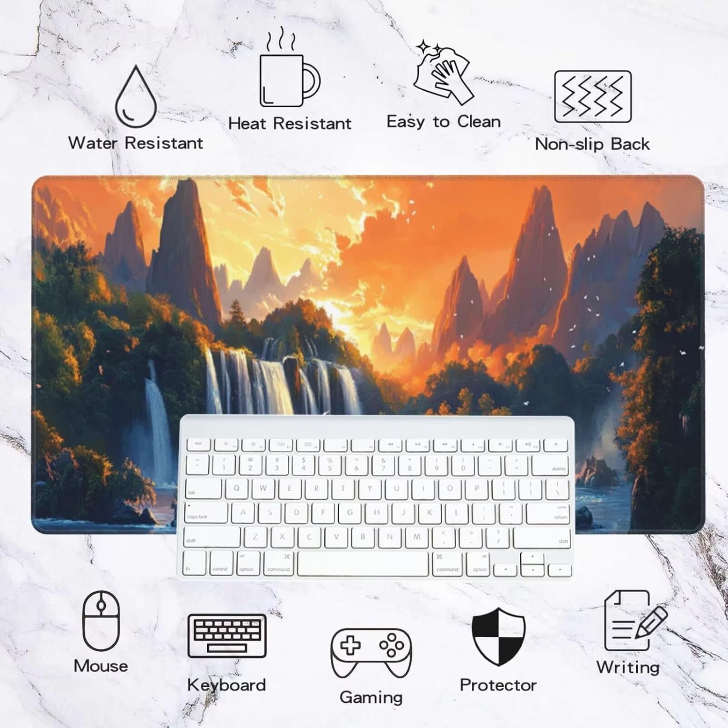 Sunset Mouse Pad Landscape Desk Mat,Large Mouse Pad 47.2x23.6 Inch,XXL Mousepad with Non-Slip Rubber Base,Waterproof Computer Keyboard Mat with Stitched Edges,Gaming Mousepad for Office Decor Q1084 - Image 2