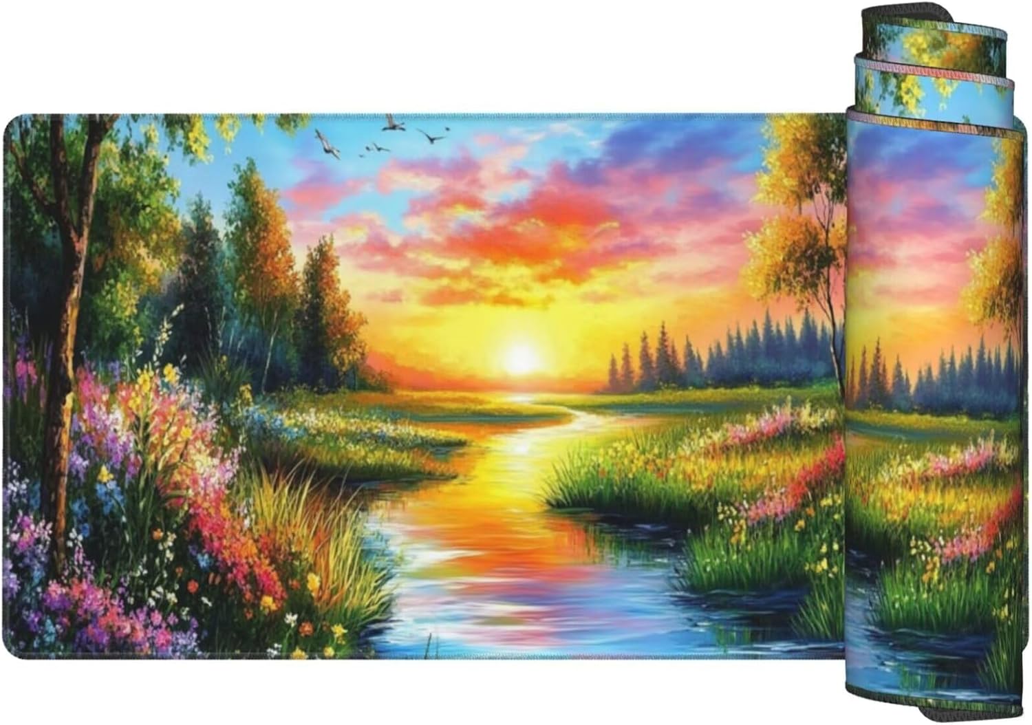 Sunset Mouse Pad Landscape Desk Mat,Large Mouse Pad 62.9x31.5 Inch,XXL Mousepad with Non-Slip Rubber Base,Waterproof Computer Keyboard Mat with Stitched Edges,Gaming Mousepad for Office Decor Q1086