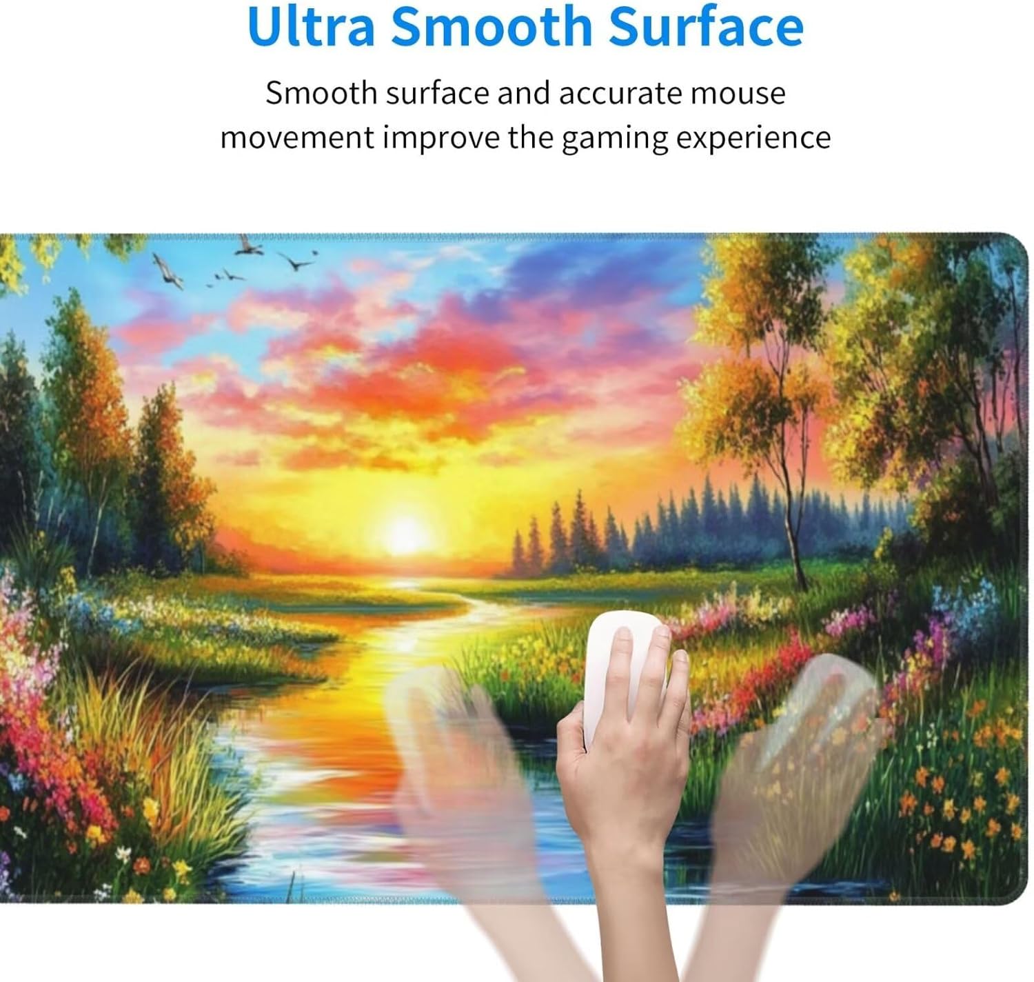 Sunset Mouse Pad Landscape Desk Mat,Large Mouse Pad 62.9x31.5 Inch,XXL Mousepad with Non-Slip Rubber Base,Waterproof Computer Keyboard Mat with Stitched Edges,Gaming Mousepad for Office Decor Q1086 - Image 3