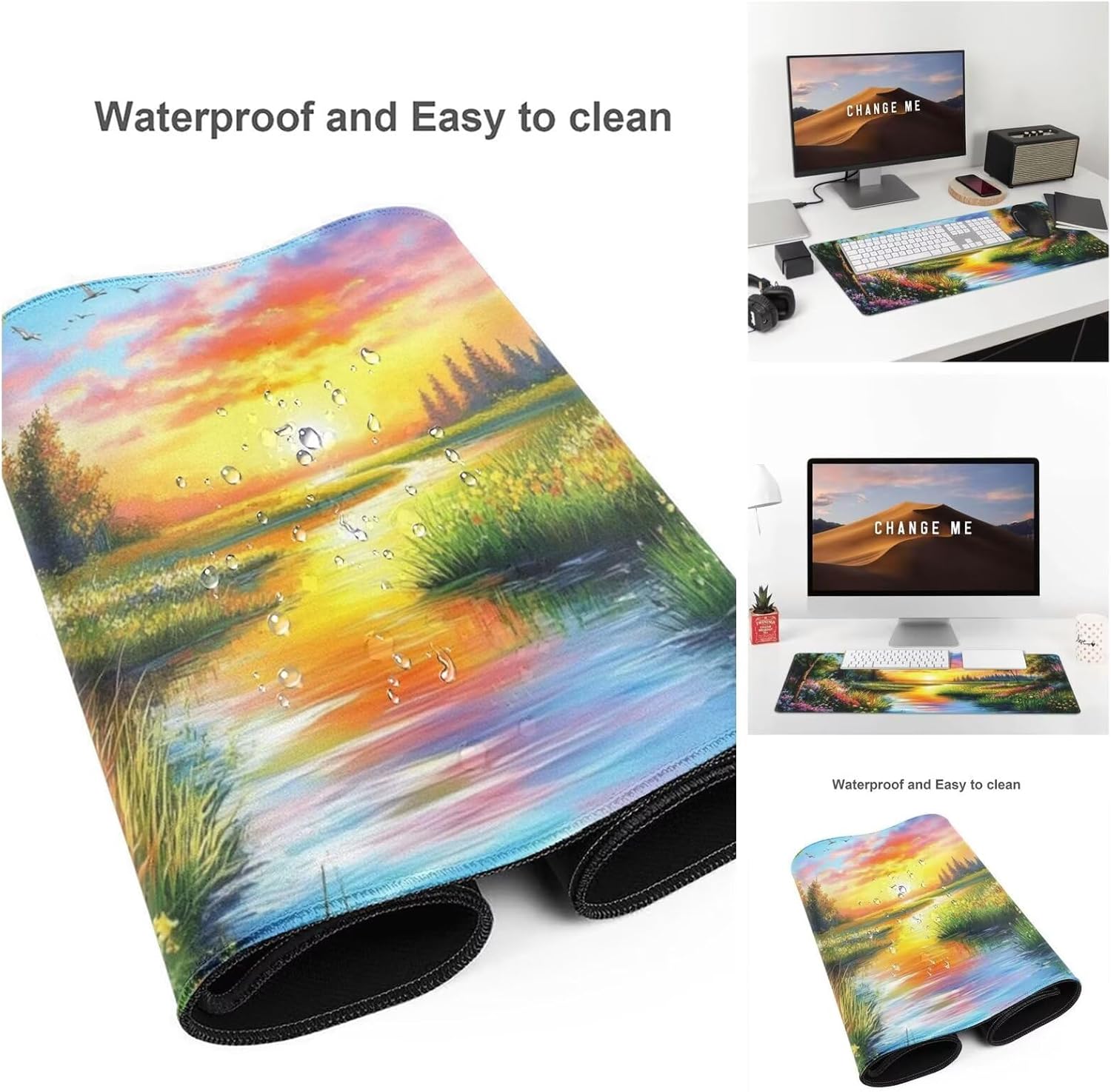 Sunset Mouse Pad Landscape Desk Mat,Large Mouse Pad 62.9x31.5 Inch,XXL Mousepad with Non-Slip Rubber Base,Waterproof Computer Keyboard Mat with Stitched Edges,Gaming Mousepad for Office Decor Q1086 - Image 6