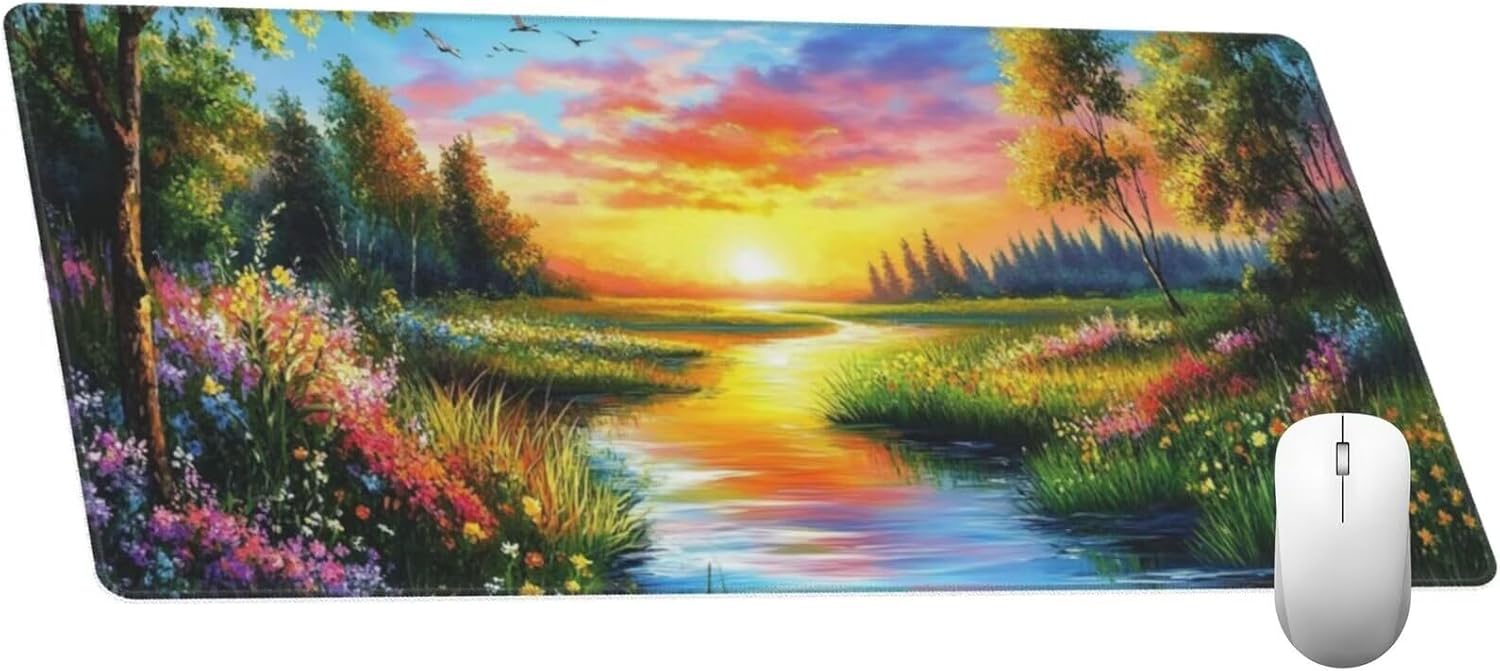 Sunset Mouse Pad Landscape Desk Mat,Large Mouse Pad 62.9x31.5 Inch,XXL Mousepad with Non-Slip Rubber Base,Waterproof Computer Keyboard Mat with Stitched Edges,Gaming Mousepad for Office Decor Q1086 - Image 4