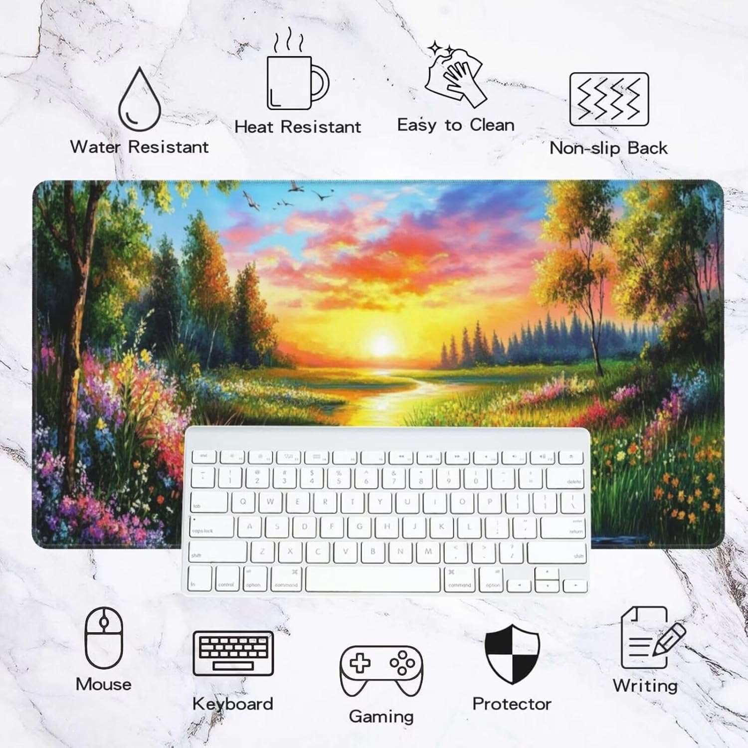Sunset Mouse Pad Landscape Desk Mat,Large Mouse Pad 62.9x31.5 Inch,XXL Mousepad with Non-Slip Rubber Base,Waterproof Computer Keyboard Mat with Stitched Edges,Gaming Mousepad for Office Decor Q1086 - Image 2