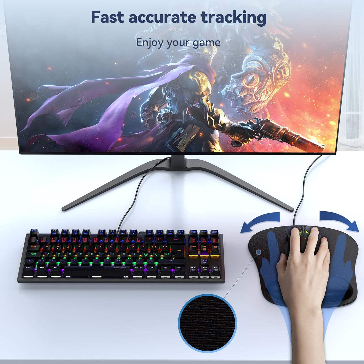 TECKNET 2 Pack Mouse Pad with Wrist Support, Ergonomic Gaming Mouse Pad Pain Relief, Portable Comfortable Mousepad for Computer, Laptop, Office, Home Non-Slip Base, Waterproof Surface - Black - Image 7