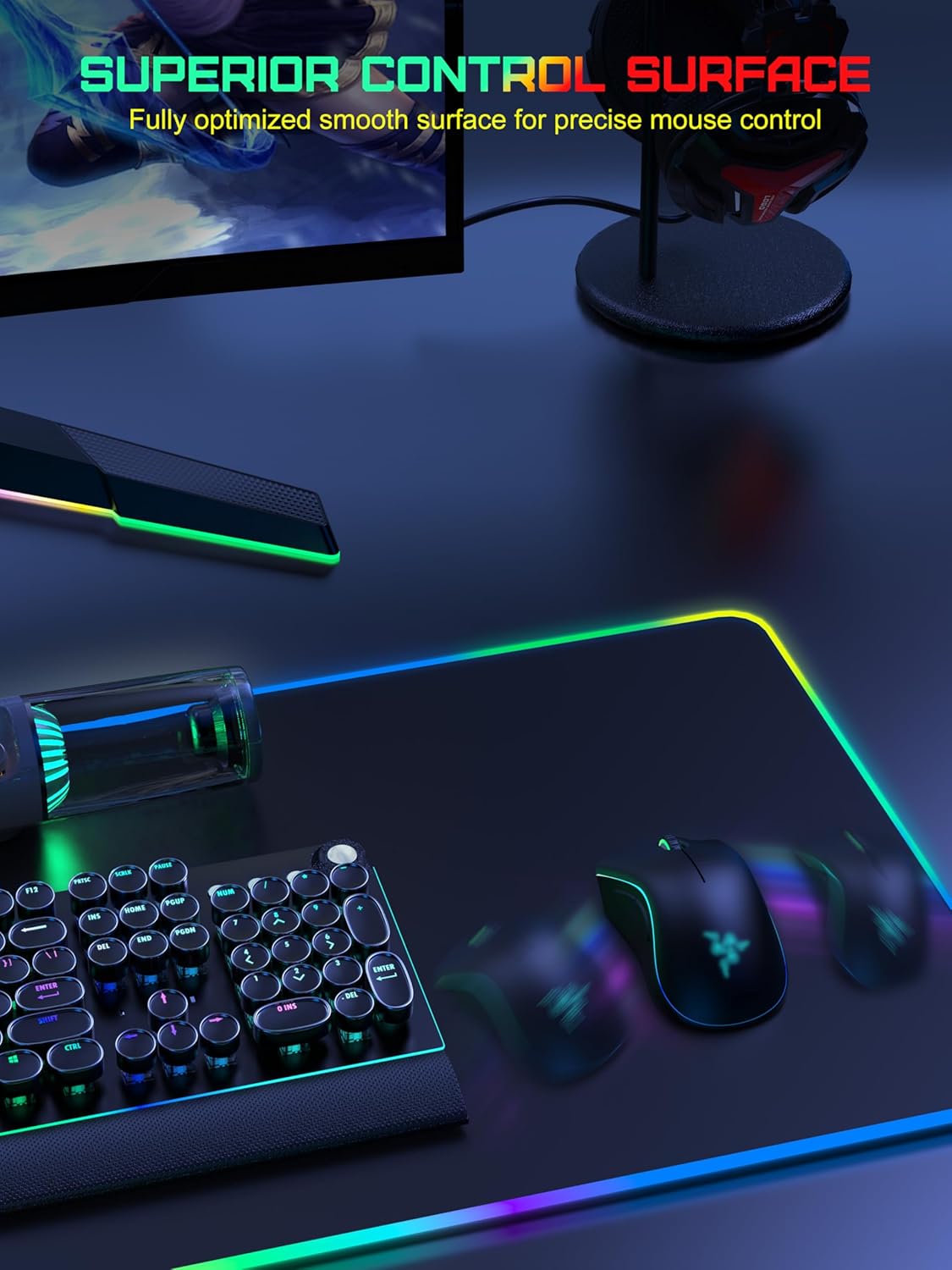 TopMade Wireless Charging Mouse Pad, RGB Gaming Mousepad, 35.4" x 15.8" Extra Large Waterproof Keyboard Desk Pad, Cool Computer Desk Mat, Black (Includes 20W PD Power Adapter & 6.56ft Woven Cable) - Image 5