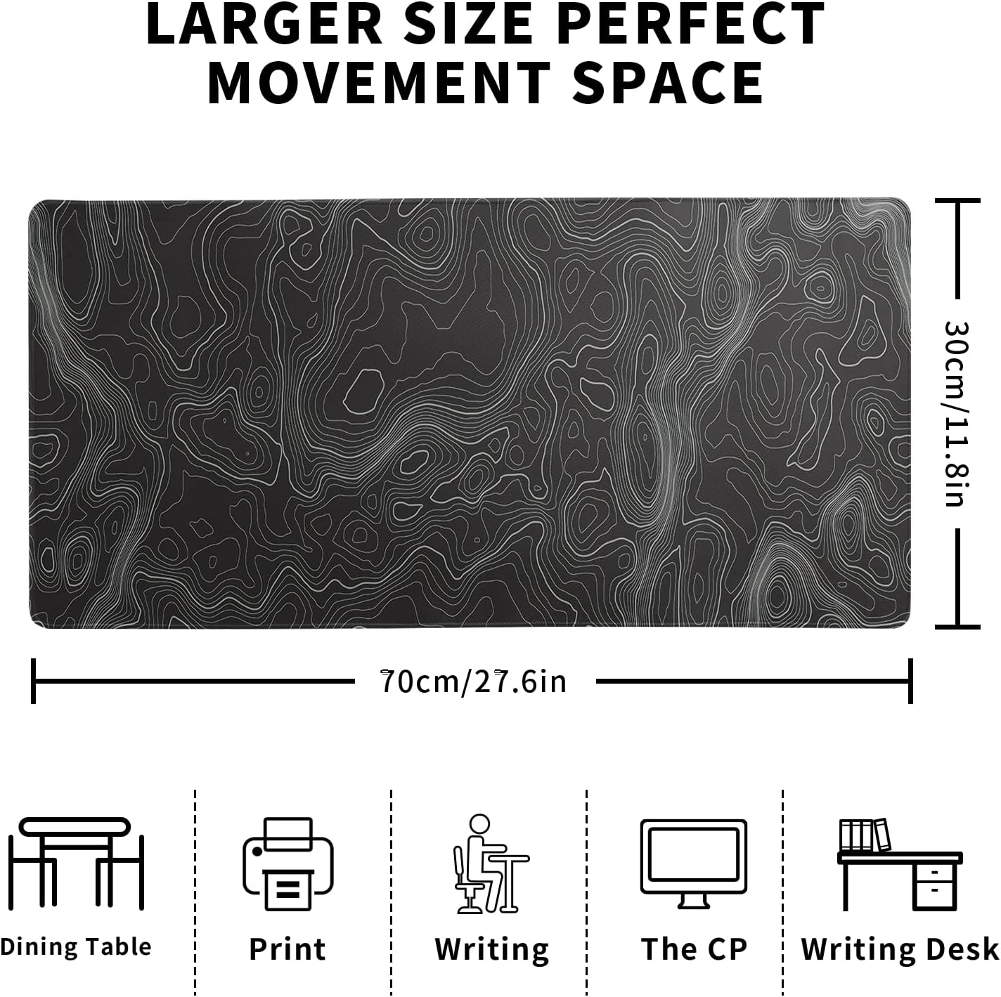 Topographic Contour Extended Big Mouse Pad Large,Gaming Mouse Pad Desk Pad,27.6x11.8 Inch Long Computer Keyboard Mouse Mat Mousepad with 3mm Non-Slip Base and Stitched Edge for Gaming and Office - Image 6