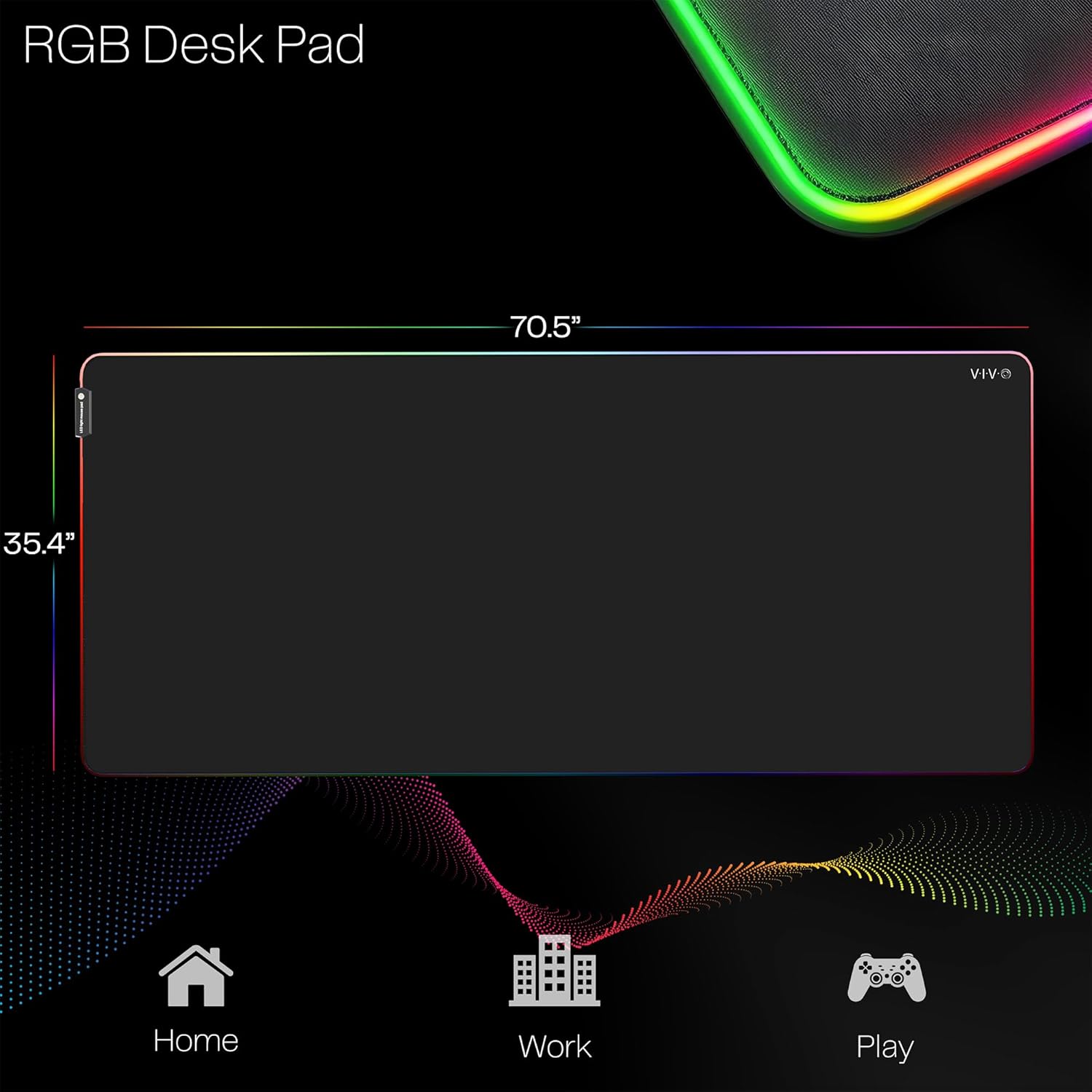 VIVO Extra Large 71 x 36 inch Full Size Desk Pad with RGB Lighting for Office Ambience and Immersive Gaming, Oversized Mouse Pad Table Top Cover, 12 Color Modes, Non-Slip Base, Black, DESK-PAD72-36 - Image 3