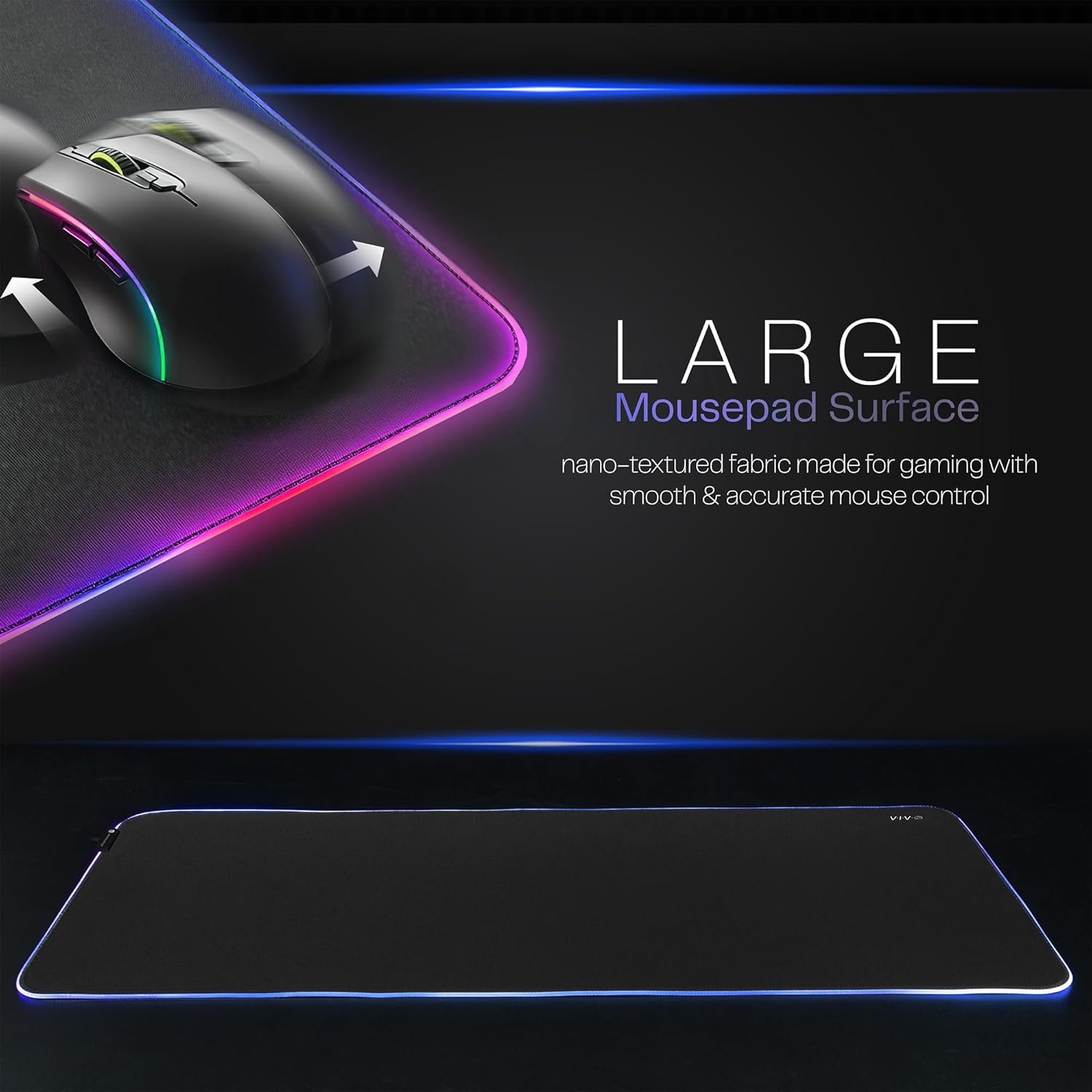 VIVO Extra Large 71 x 36 inch Full Size Desk Pad with RGB Lighting for Office Ambience and Immersive Gaming, Oversized Mouse Pad Table Top Cover, 12 Color Modes, Non-Slip Base, Black, DESK-PAD72-36 - Image 4
