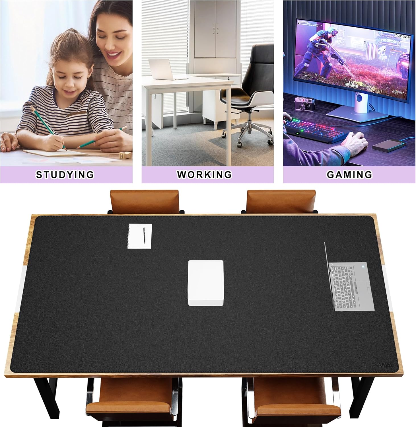 Vyaaa 78.7"x39.3" PU Leather Large Desk Mat (Black) - XXL Extended Mouse pad, Office Desk Protector, Non-Slip Computer Desk pad for Office, Gaming, Home - Image 4