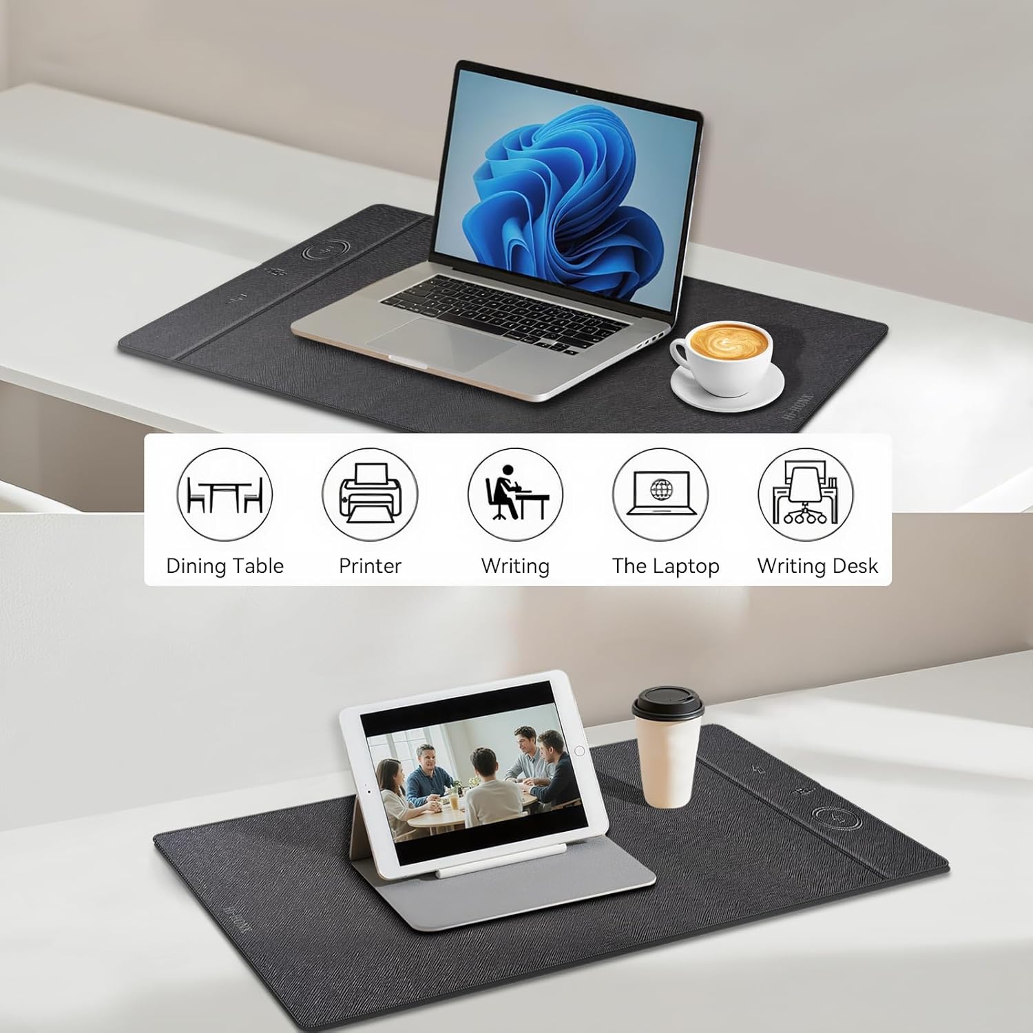 Wireless Charging Mouse Pad, 23.4"x15.6" XL Large Office Desk Pad with Ultra-Smooth Surface,Non-Slip Base, Classic Black Waterproof Computer Desk Mat for MacBook, PC, Laptop - Image 8