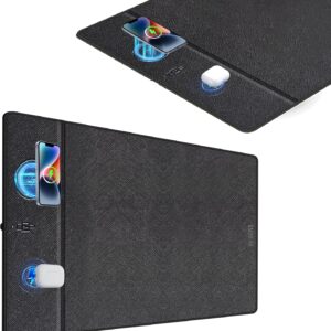 Wireless Charging Mouse Pad, 23.4"x15.6" XL Large Office Desk Pad with Ultra-Smooth Surface,Non-Slip Base, Classic Black Waterproof Computer Desk Mat for MacBook, PC, Laptop