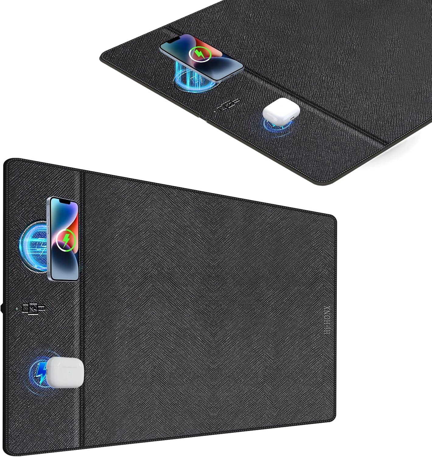 Wireless Charging Mouse Pad, 23.4"x15.6" XL Large Office Desk Pad with Ultra-Smooth Surface,Non-Slip Base, Classic Black Waterproof Computer Desk Mat for MacBook, PC, Laptop