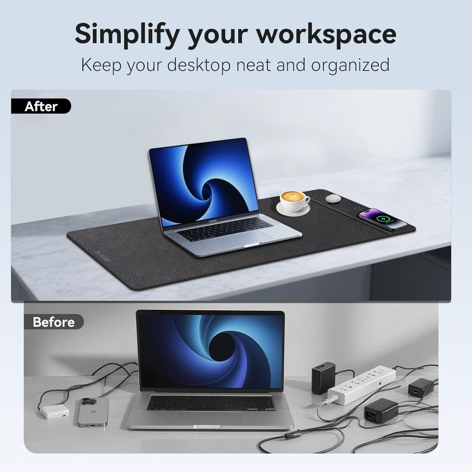 Wireless Charging Mouse Pad, 31.5"x11.7" XXL Large Office Desk Pad with Ultra-Smooth Surface,Non-Slip Base, Classic Black Waterproof Computer Desk Mat for MacBook, PC, Laptop - Image 4