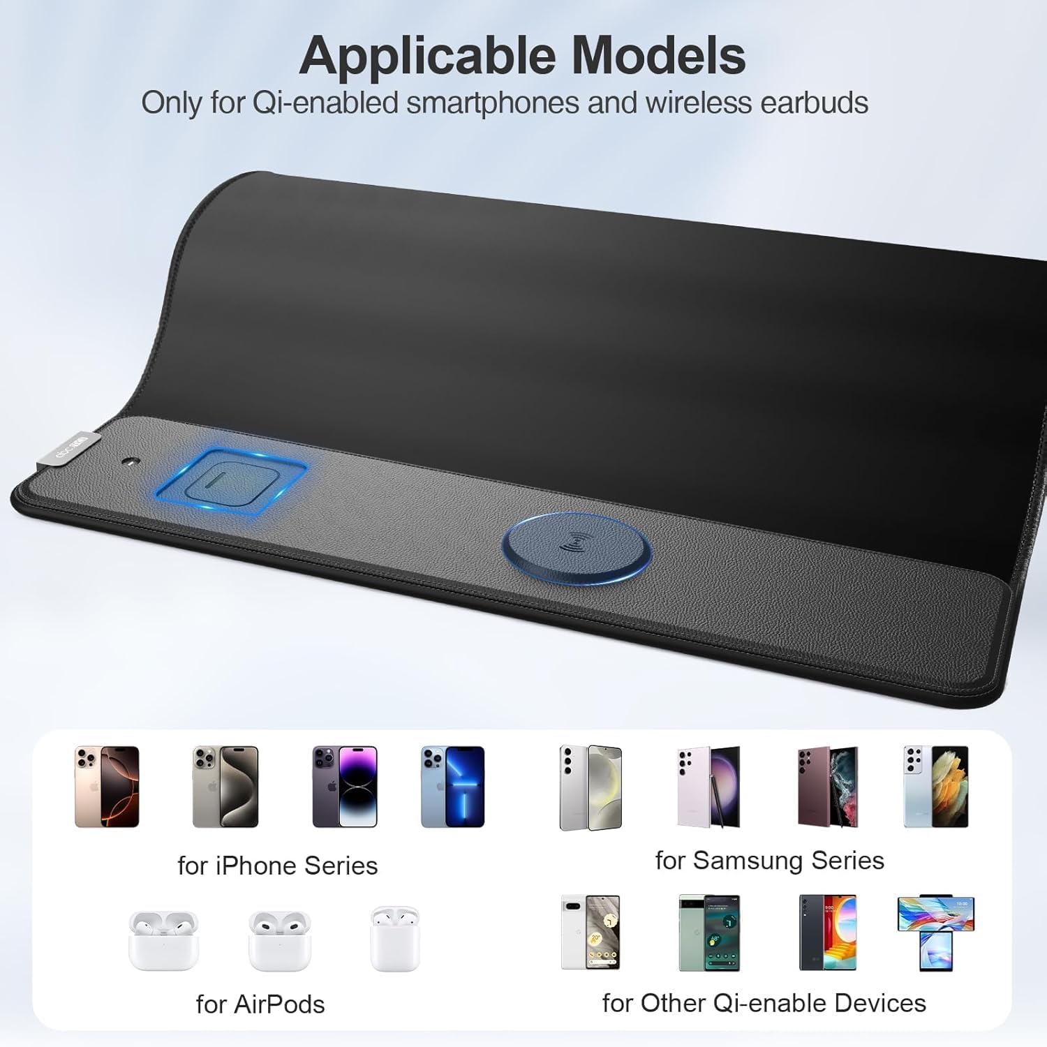 Wireless Charging Mouse Pad, 31.5"x15.8" Large Gaming Desk Mat for Laptop\/Keyboard, Waterproof Ultra-Smooth Surface, Non-Slip Rubber Base, with 20W Charger Block, Black - Image 8