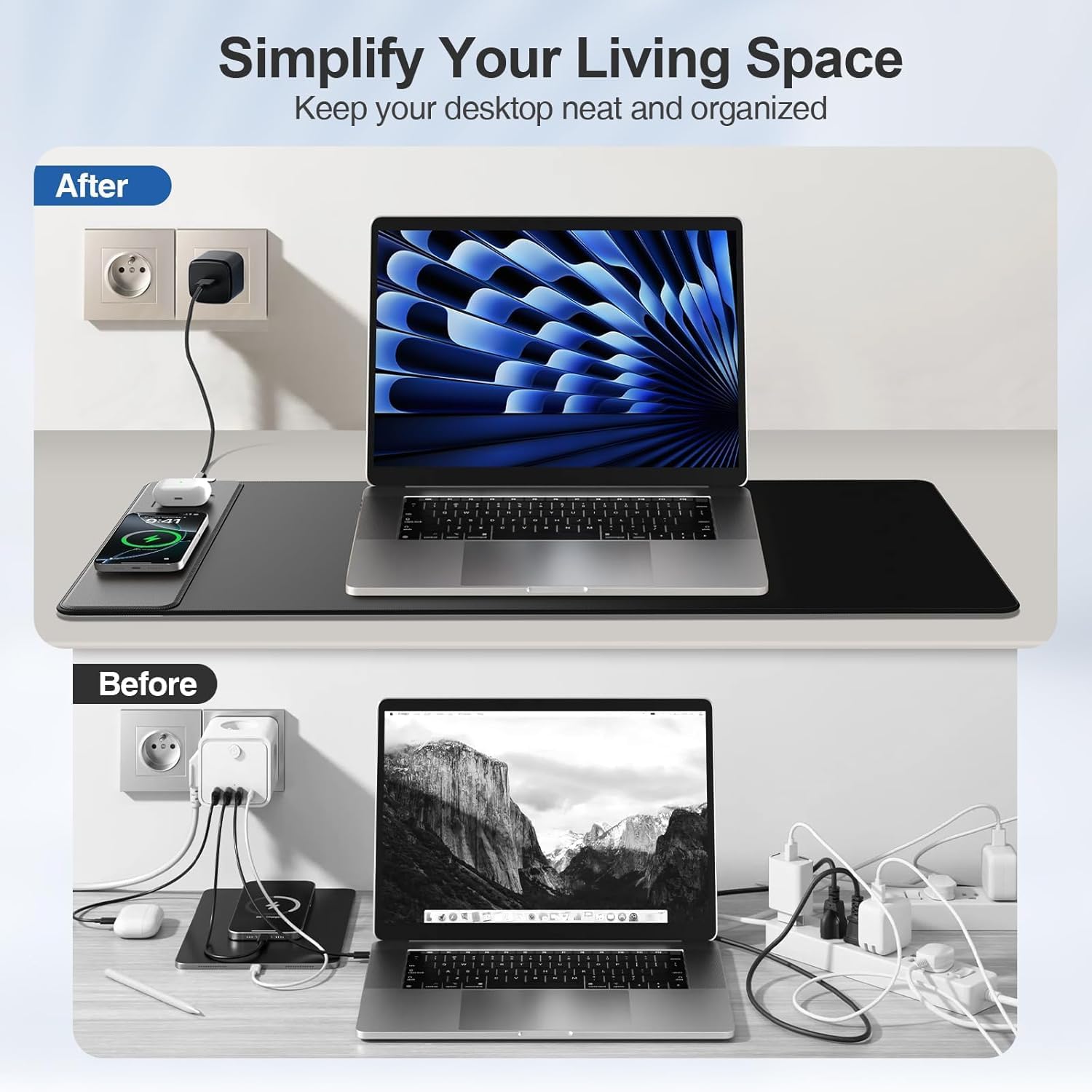 Wireless Charging Mouse Pad, 31.5"x15.8" Large Gaming Desk Mat for Laptop\/Keyboard, Waterproof Ultra-Smooth Surface, Non-Slip Rubber Base, with 20W Charger Block, Black - Image 6