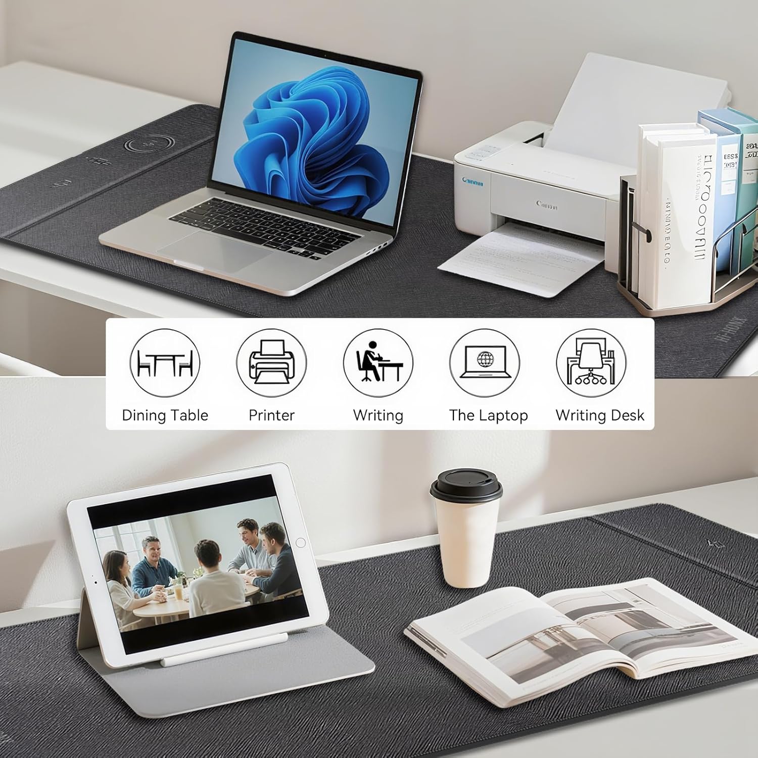 Wireless Charging Mouse Pad, 35.4"x16.9" XXXL Large Office Desk Pad with Ultra-Smooth Surface,Non-Slip Base, Classic Black Waterproof Computer Desk Mat for MacBook, PC, Laptop - Image 8