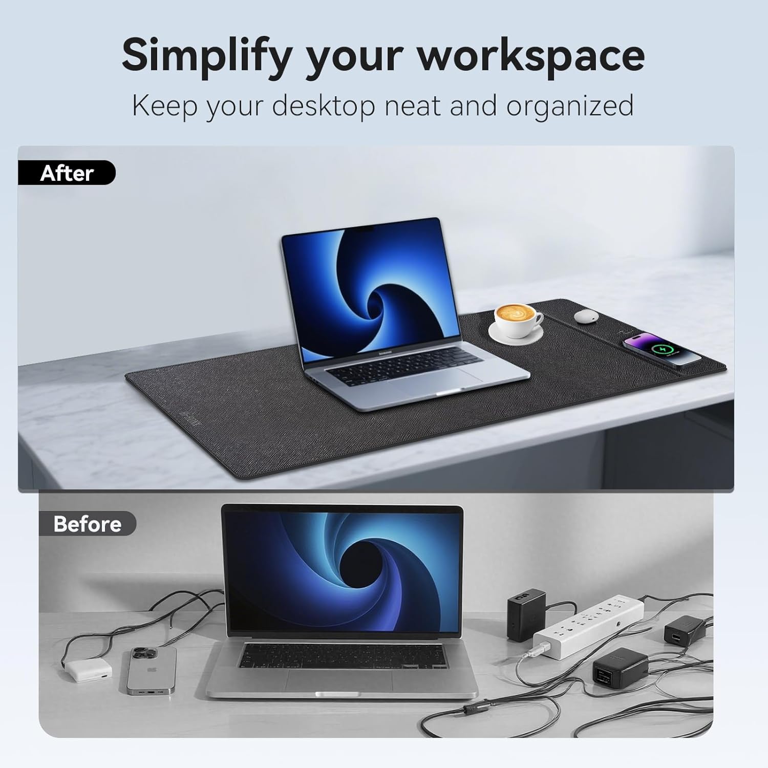 Wireless Charging Mouse Pad, 35.4"x16.9" XXXL Large Office Desk Pad with Ultra-Smooth Surface,Non-Slip Base, Classic Black Waterproof Computer Desk Mat for MacBook, PC, Laptop - Image 4