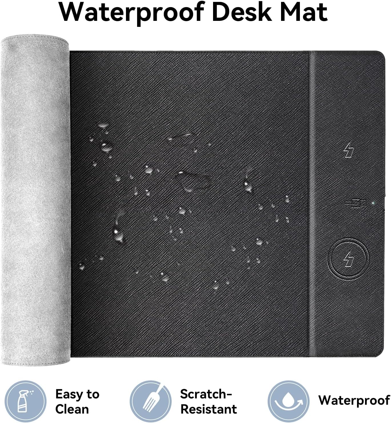 Wireless Charging Mouse Pad, 35.4"x16.9" XXXL Large Office Desk Pad with Ultra-Smooth Surface,Non-Slip Base, Classic Black Waterproof Computer Desk Mat for MacBook, PC, Laptop - Image 6