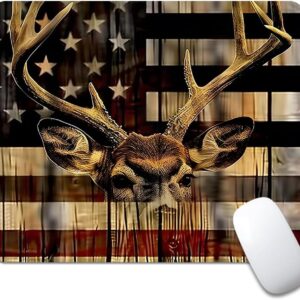 Wood Grain American Flag Hunting Deer Square Mouse pad, Texture, Waterproof, Anti Slip Rubber Base, Computer Mouse pad, Laptop Mouse pad