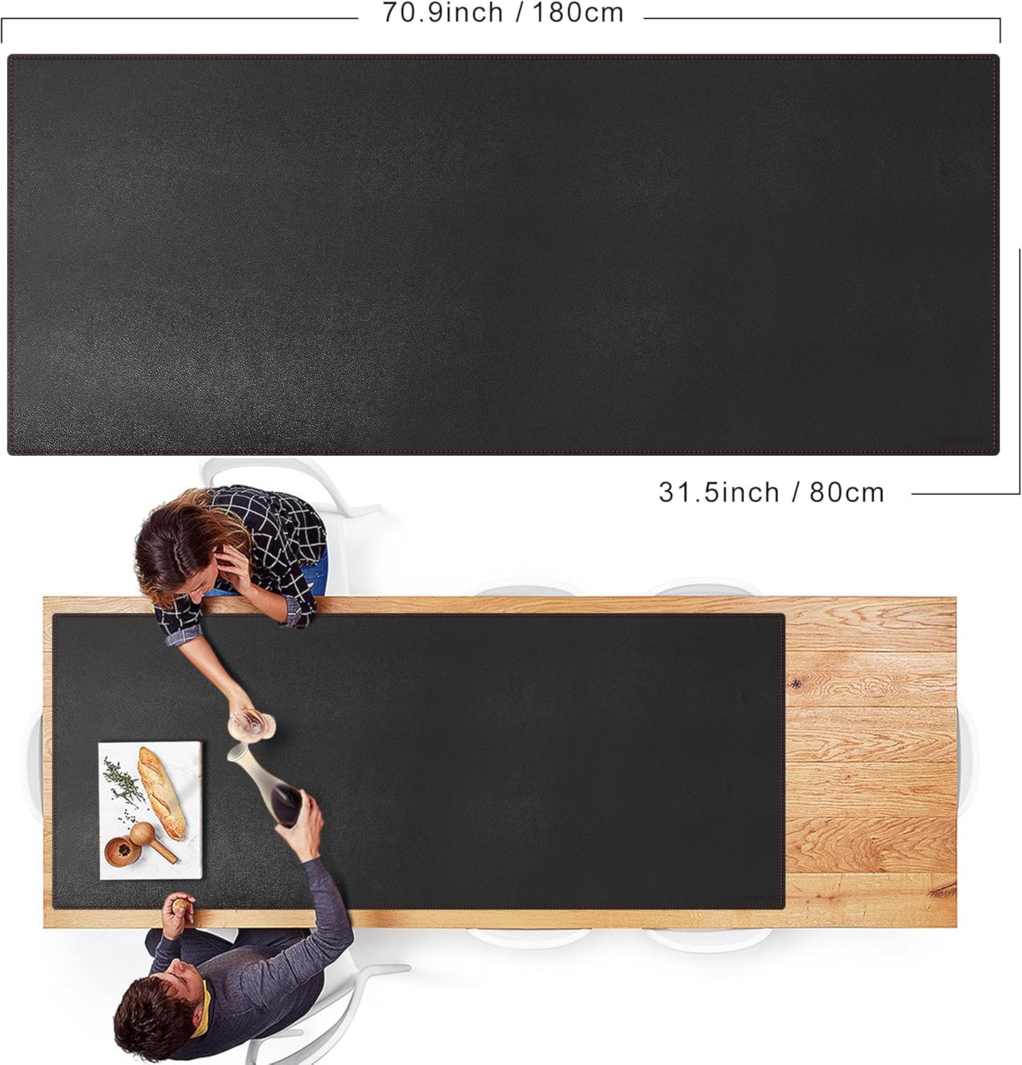 ZORESYN Conference Desk Mat Black (70.87" x 31.5") - PU Leather Large Mouse pad for Keyboard, Desk Mat with Nonslip Base and Waterproof Desktop Writing Pad Mouse Mat - Image 3