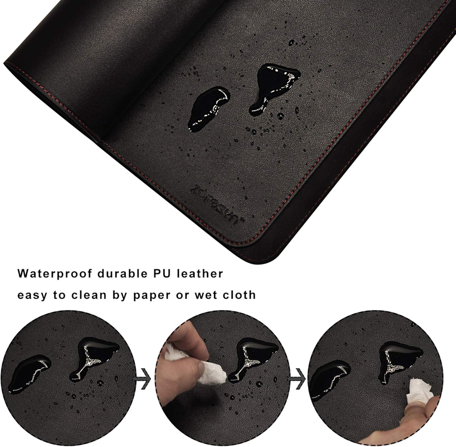 ZORESYN Conference Desk Mat Black (70.87" x 31.5") - PU Leather Large Mouse pad for Keyboard, Desk Mat with Nonslip Base and Waterproof Desktop Writing Pad Mouse Mat - Image 4