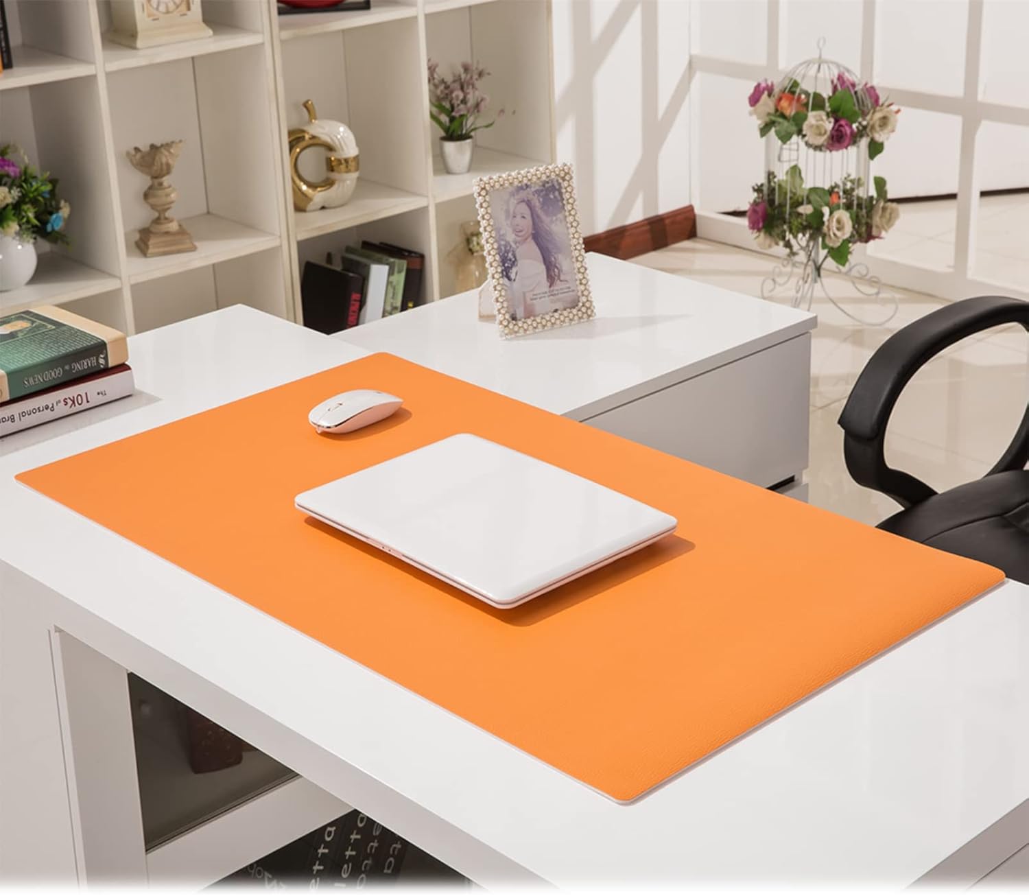 ZPEE Extra Large Mouse Pad for Desk Gaming,Thicken Cowhide Grain Desk Pad Waterproof Table Mat for Desk Not-Slip Office Home Writing Mat-Orange 140x60cm