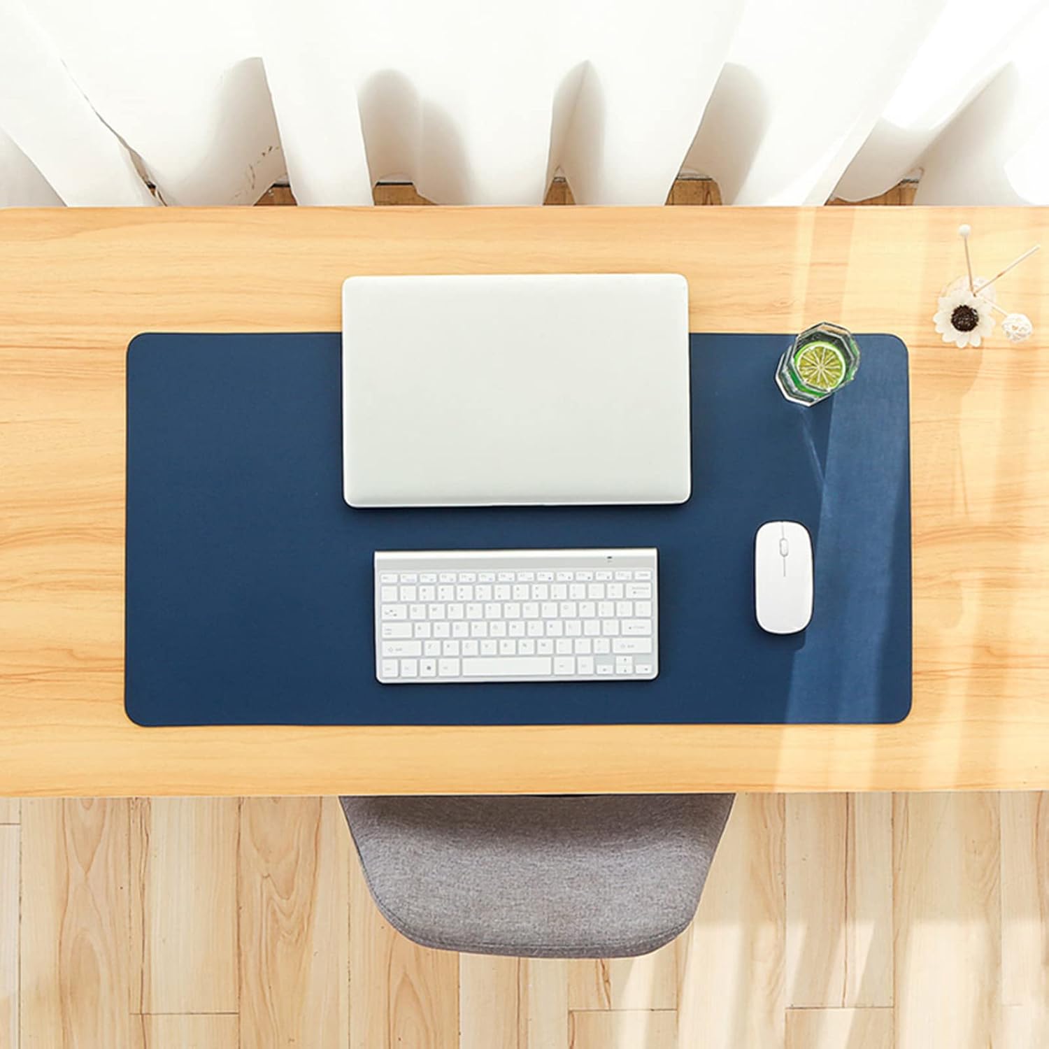 ZPEE Waterproof Mouse Mat for Computer Gaming,Smooth Surface Leather Gaming Mouse Pad Large Sustainable Table Mat Writing Mat for Home School-Blue 90x45cm